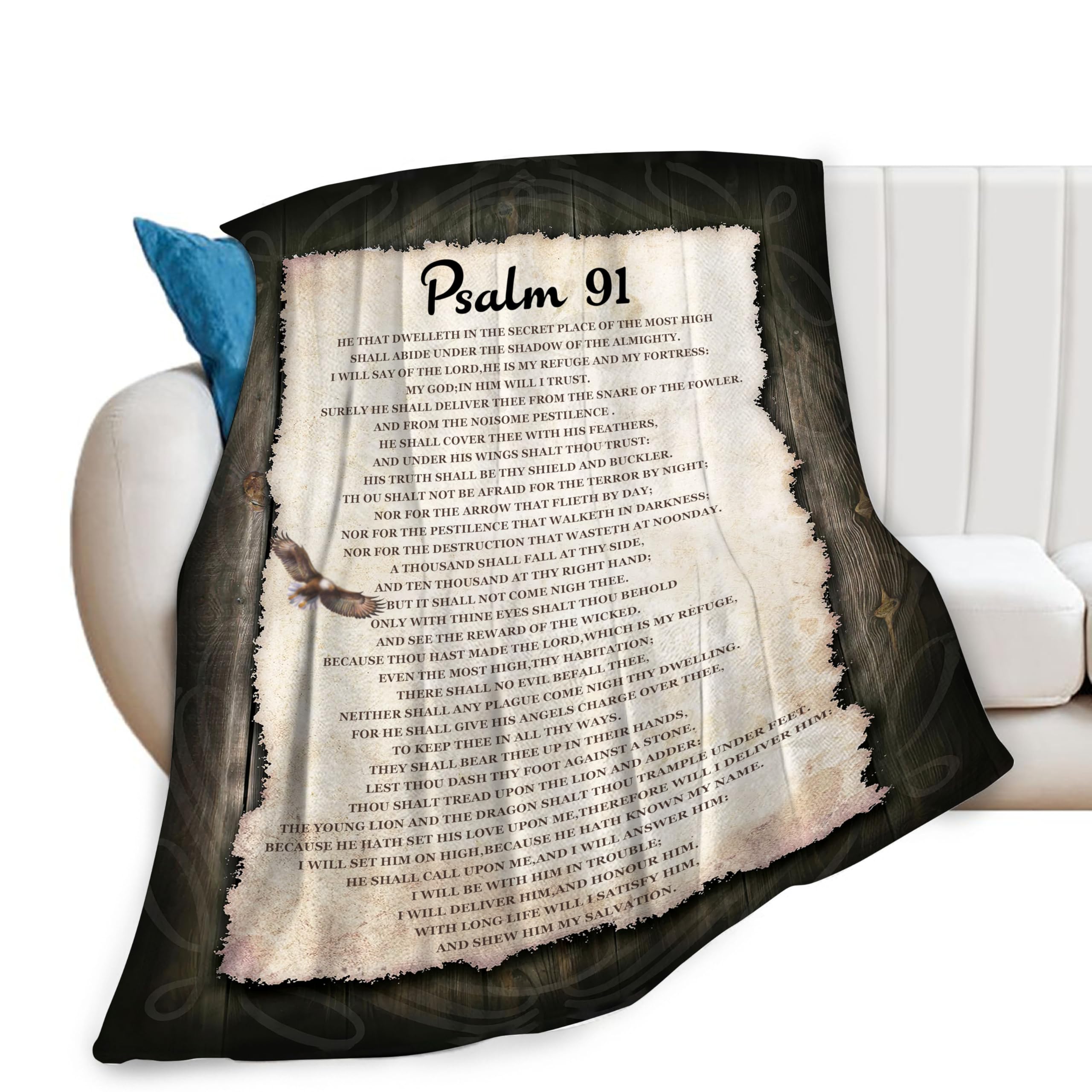 Psalm 91 Decke – Christlicher Überwurf, 203 X 152 Cm, Weicher Plüsch, Maschinenwaschbar