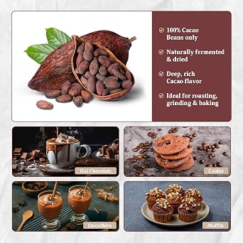 Cacao Beans 1 lb Whole Raw Cacao Beans for Brewing, Snacking & Grinding Cocoa Beans Whole, Rich Cacao Flavor By Yogis Gift