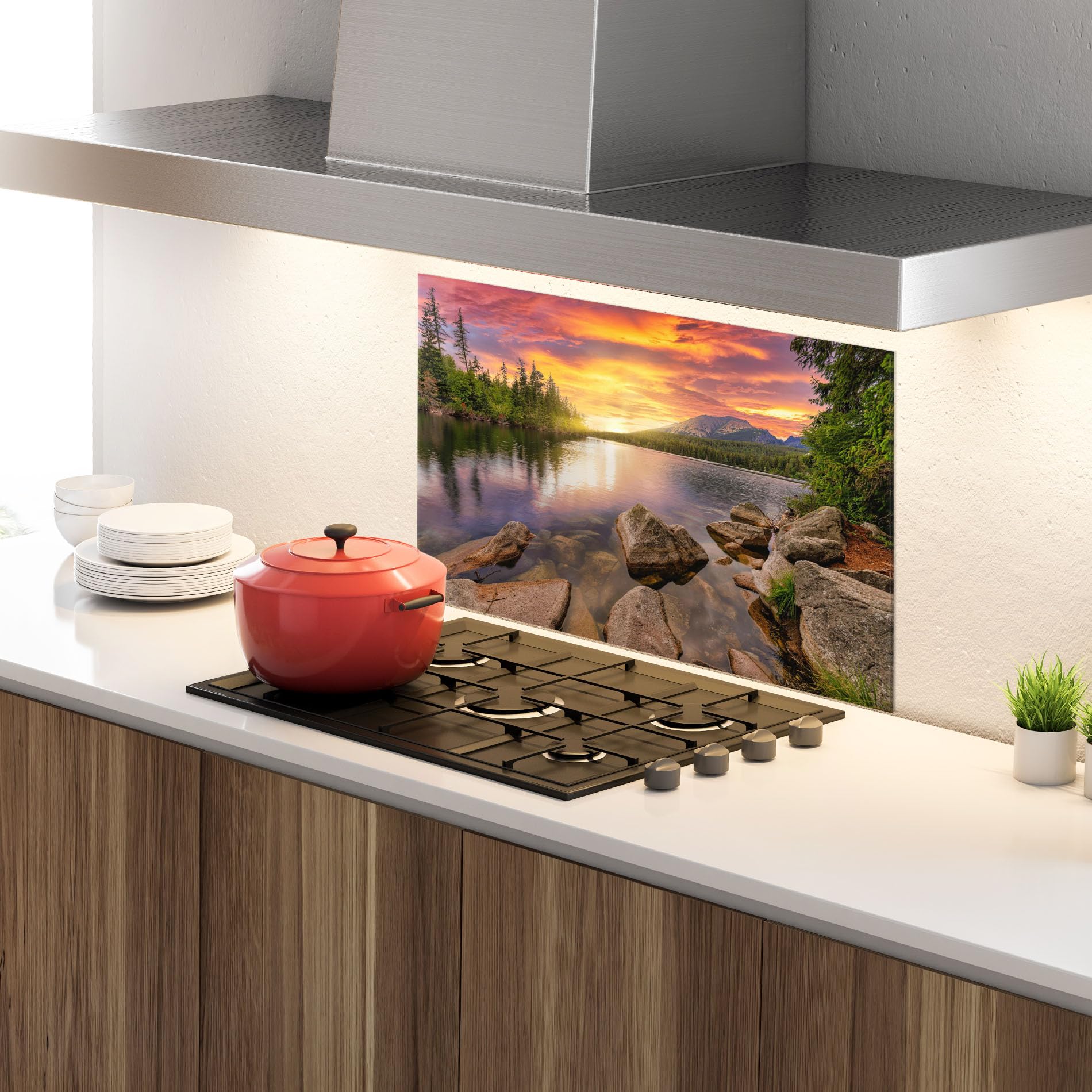 ARTHUB® Crédence de Cuisine en Verre 50x70 cm, Tatra View | Protection Contre Les éclaboussures, Revêtement Mural en Carreaux, Plaque en Verre, Verre trempé, Paysages, Montagnes