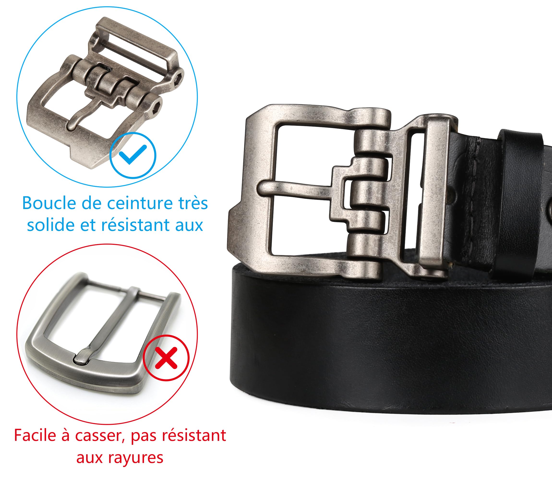 JingHao Ceinture Homme Cuir Véritable,Ceinture en Cuir Pour Décontracté Jeans,Longueur 105cm-165cm Pour Taille Régulière ou Grande Taille,Noir Marron 38mm