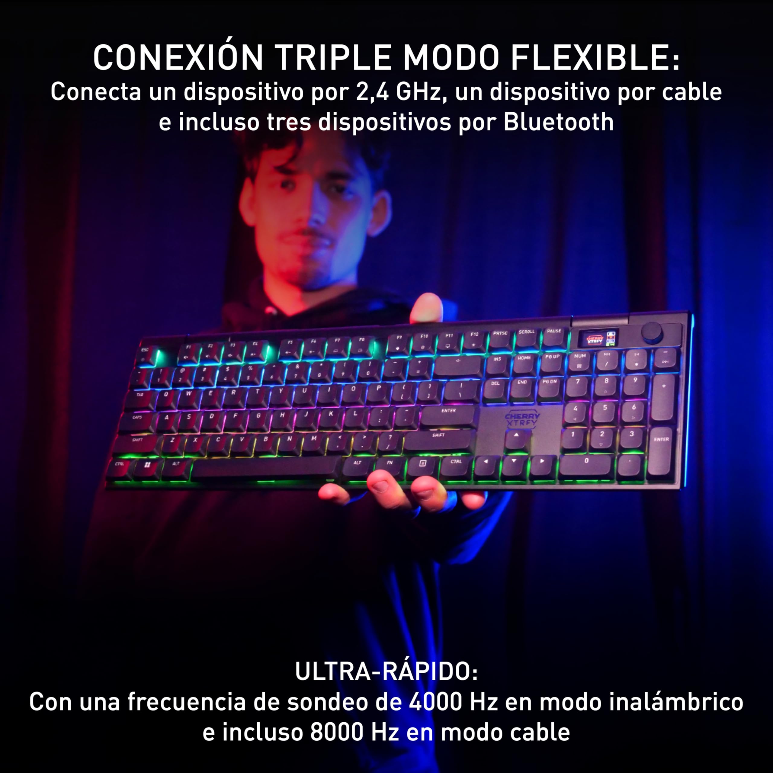 CHERRY XTRFY MX 10.1 Wireless, Teclado Mecánico Gaming De Perfil Bajo, Disposición Alemana (QWERTZ), Teclado Multidispositivo, Switches MX LP 2.0 Red, Negro