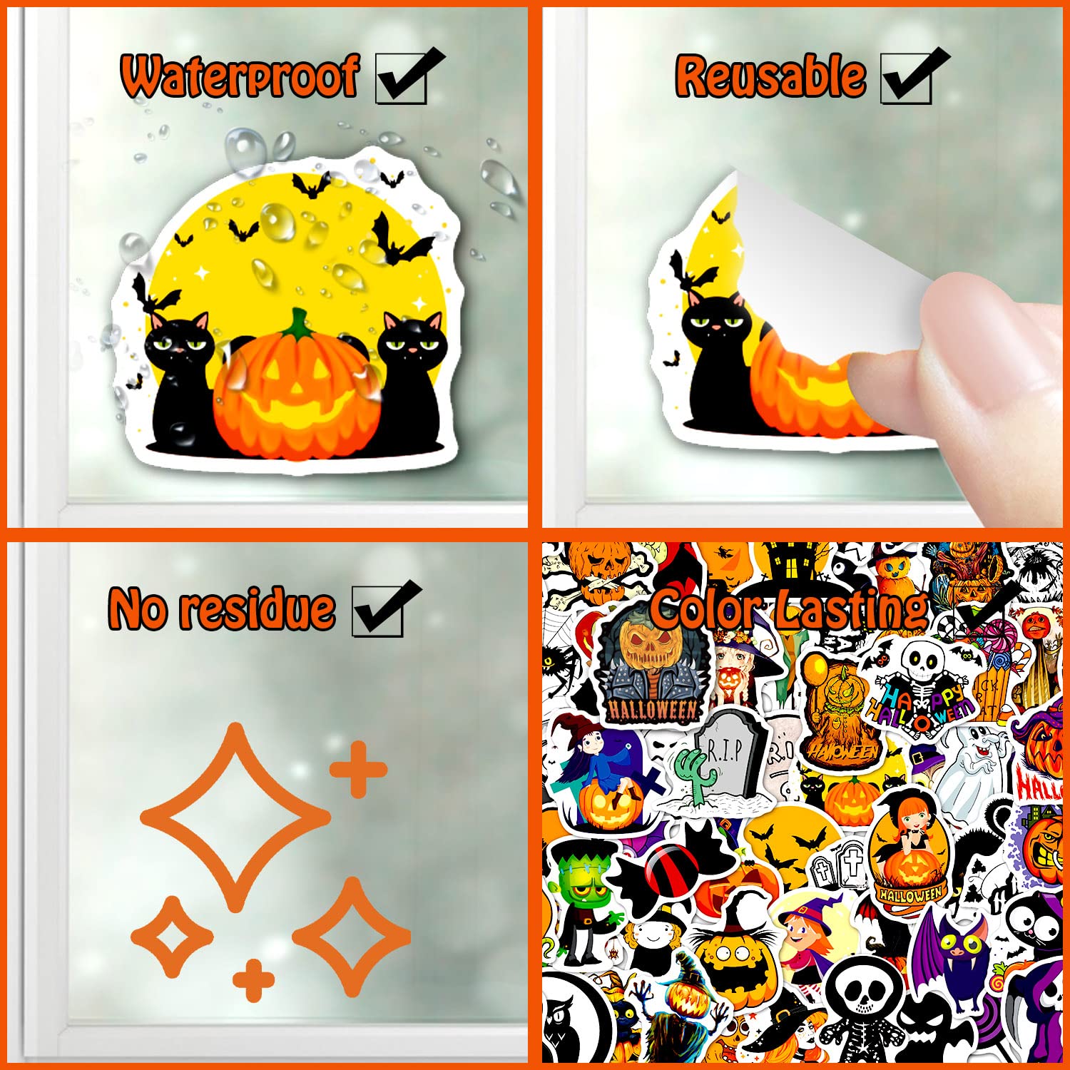 100-Piece Halloween Sticker Pack - Waterproof Pumpkin Ghost Bat Zombie Decorations For Kids Parties