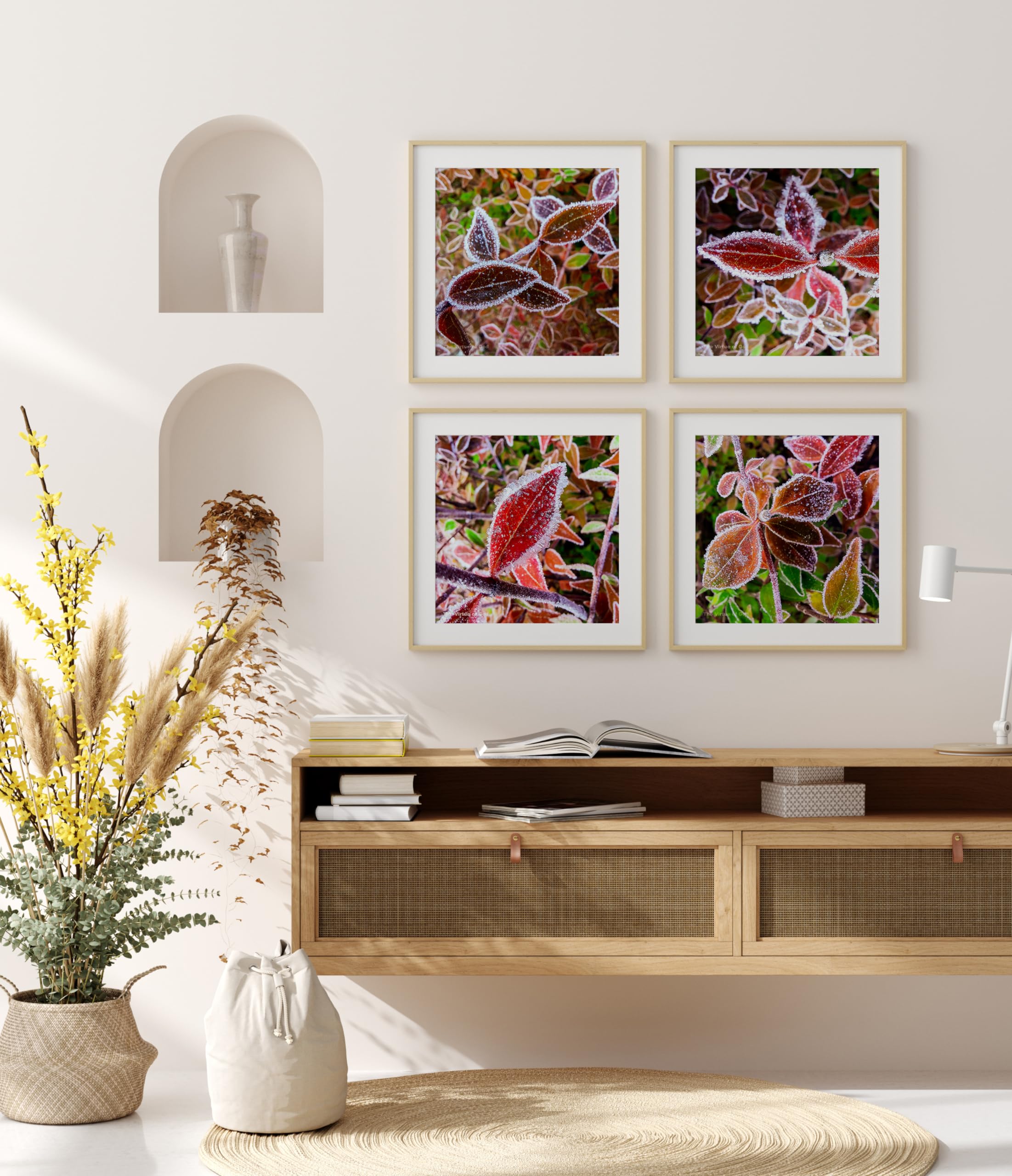 The Virtue of God–Authentic Nature Macro Photography Print–Winter Frozen Leaves–Set of 4 Square Unframed Canvas Modern Wall Art-Home or Office Wall Decor-Winter Season Gift (8 x 8)