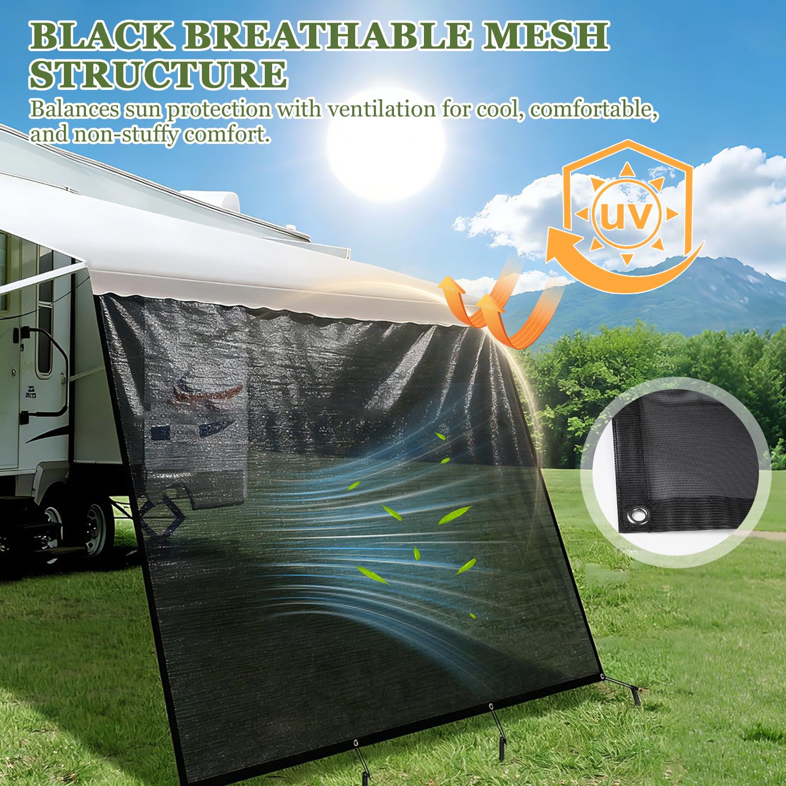 Auvent Caravane Universelle 2.46 x 3.35 m, Store Banne Camping Car Exterieur, Auvent Fourgon Aménageé, Protection Contre Les UV, Imperméable, Protection de la Vie Privée