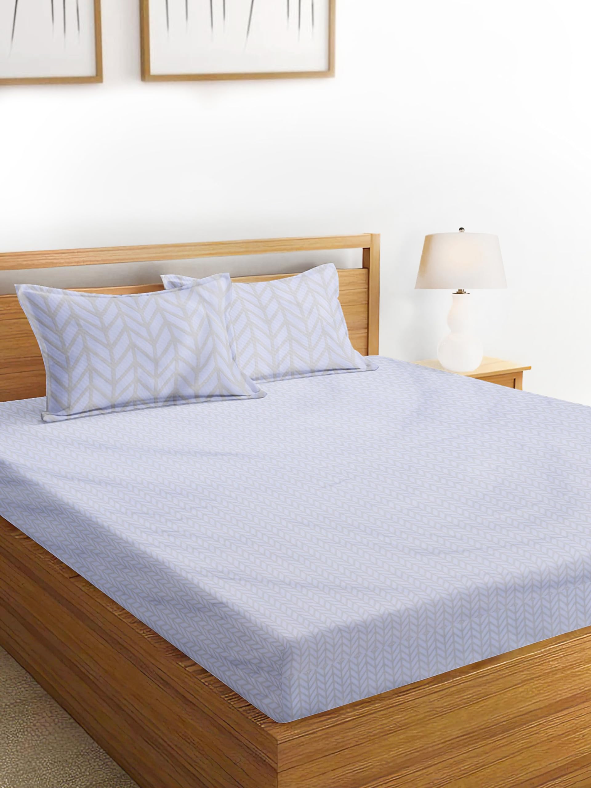 HopeLadder Pure Cotton Bedsheet for Double Bed 180 TC Bed Sheet | Geometric Printed Cotton Bedsheets for King Size Bed with 2 Pillow Covers Blue & Grey (7.3 FT x 8.3 FT Size) (B0CKLWCC5X) Amazon Price History, Amazon Price Tracker