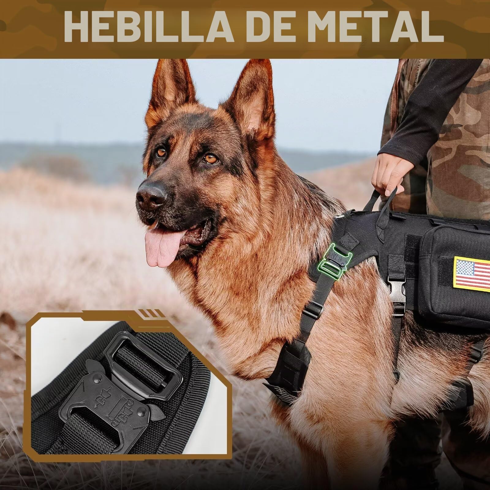 Forestpaw Arnés táctico para Perro de tamaño Mediano, con asa, Estilo Militar sin tirones, con Bolsillos Ajustables para Perros medianos, Negro, Pecho de 19.5 a 41.5 Pulgadas