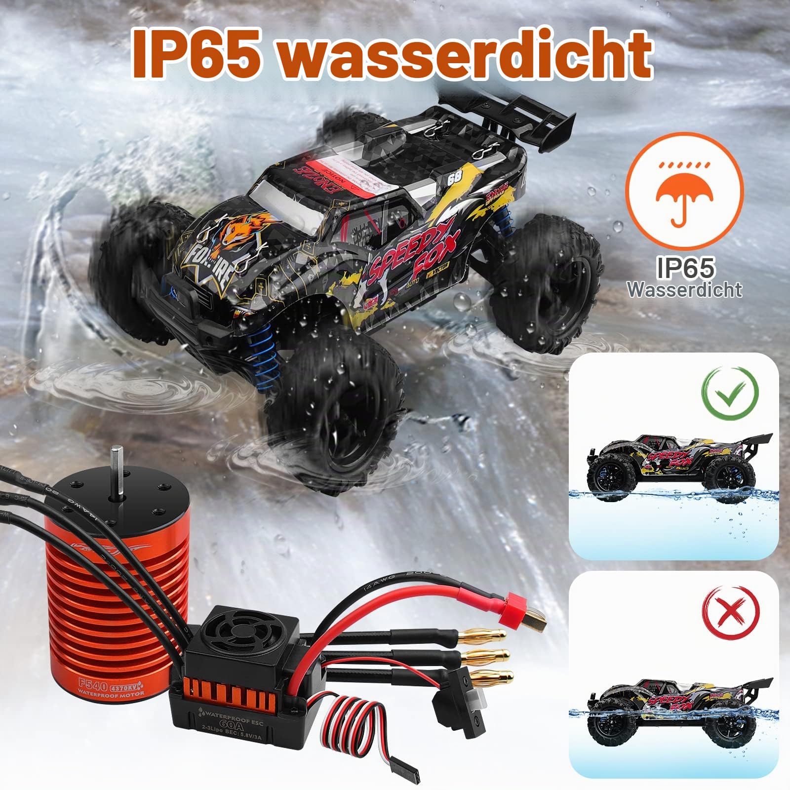 3650 F540 4370KV Sensorloser bürstenloser Motor& 60A wasserdichtes ESC Set