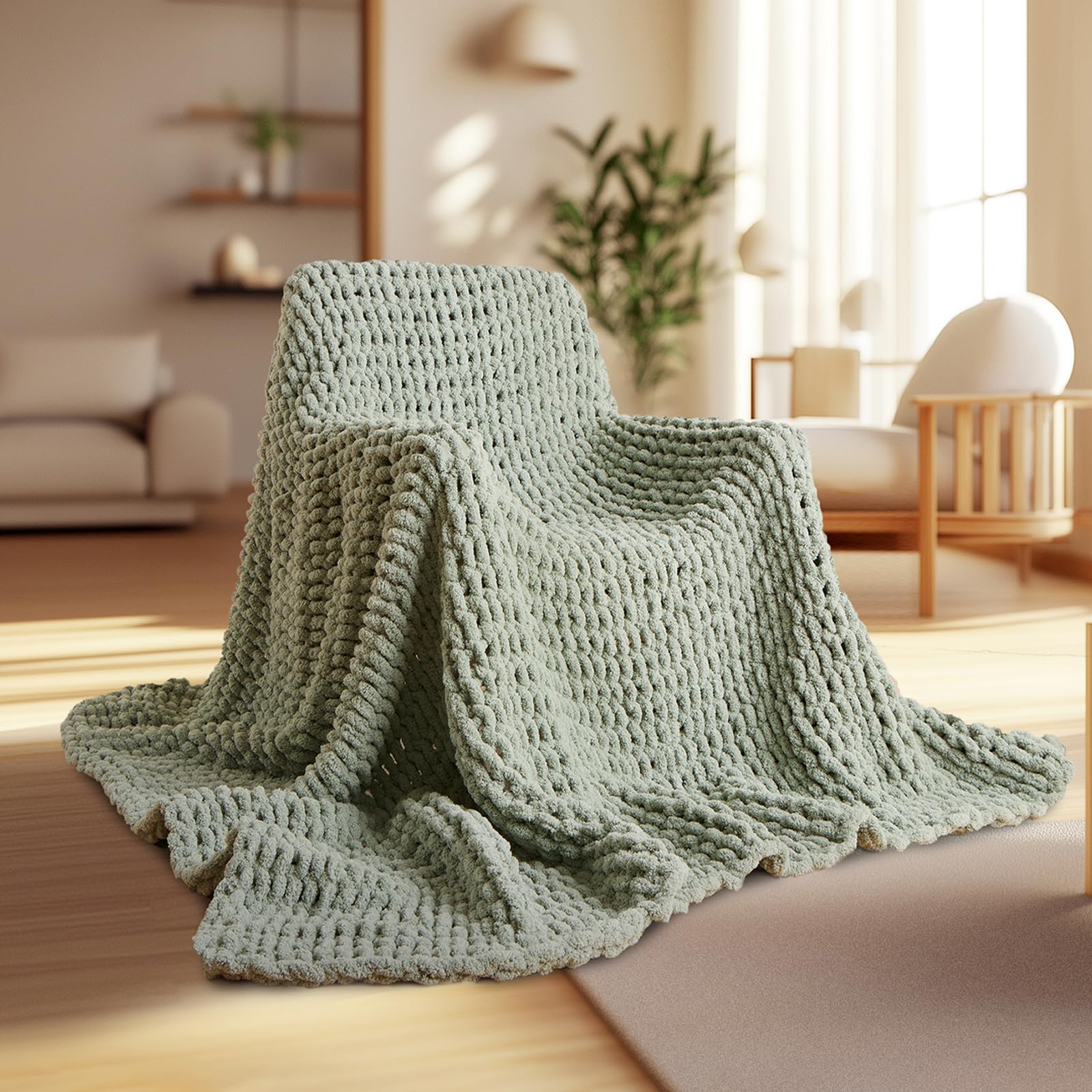 Plaid vert en tricot épais de chenille, le cadeau idéal pour femme