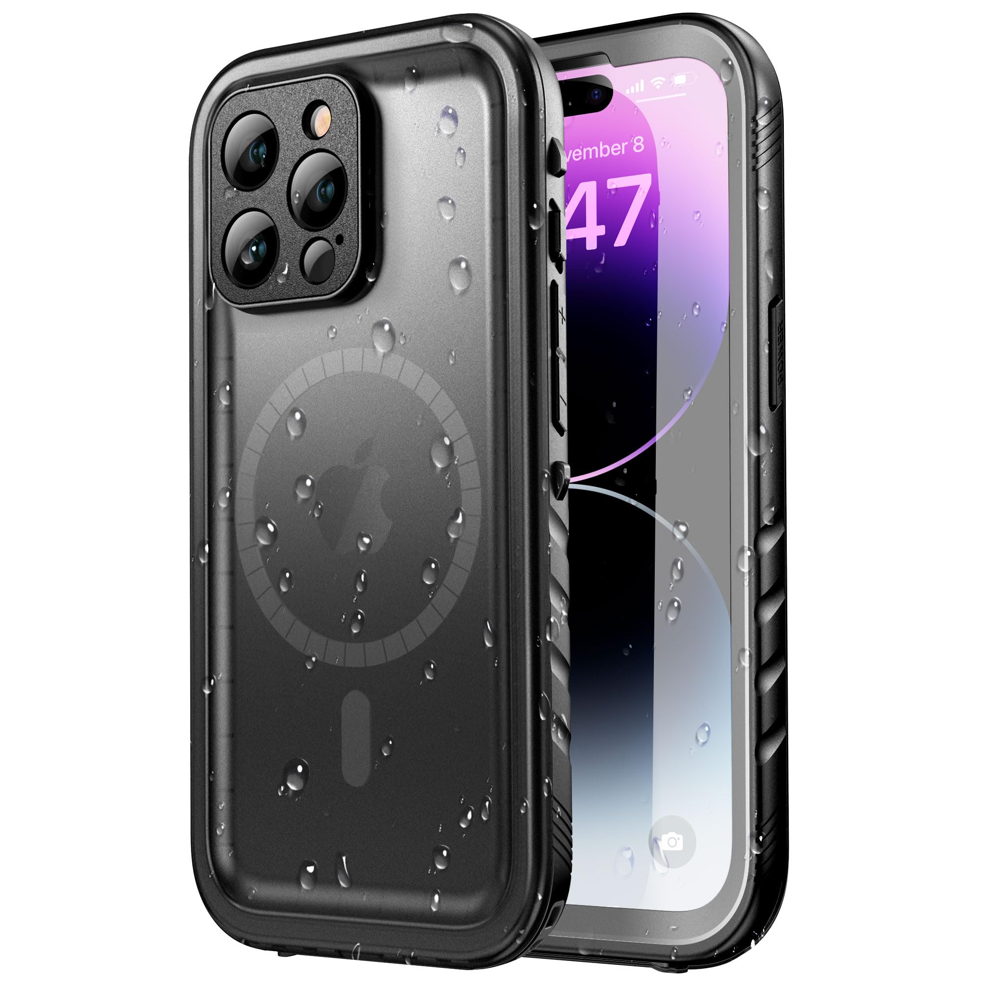 SPORTLINK iPhone 14 Pro Magsafe 用 防水ケース- いPhone 14 Pro Magsafe ケース 完全防水 IP68防水等級 防雪 防塵 耐衝撃 全面保護 360°QI充電 フェイスID 認証対応 操作便利 超薄型 ストラップ付き 雨の日 アイホン 14 Pro Magsafeケース お風呂など適用 6.1インチ 適用 (ブラック)