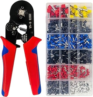 Bootlace Ferrule Crimping Tool, HFAN HSC8 6-4A 0.25-10mm² AWG23-7 Self Adjusting Ratcheting Ferrule Crimper, Wire end Cord end lug Plier Crimping Tool with 1250 Terminal Crimp Connectors