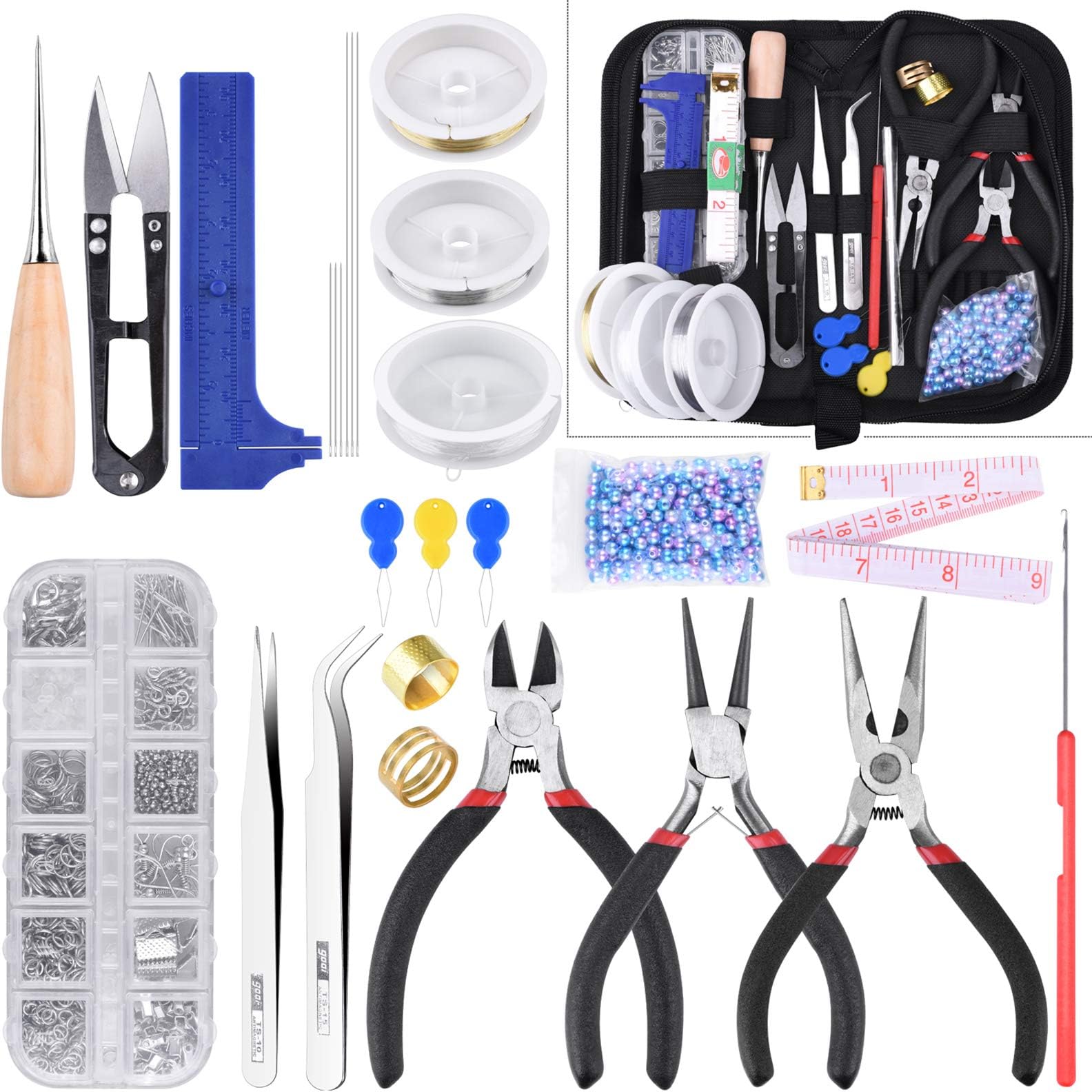 COODENKEY Jewelry Making Supplies Kit with Jewelry Tools, Jewelry Wires and Jewelry Findings for Jewelry Repair and Beading CM34