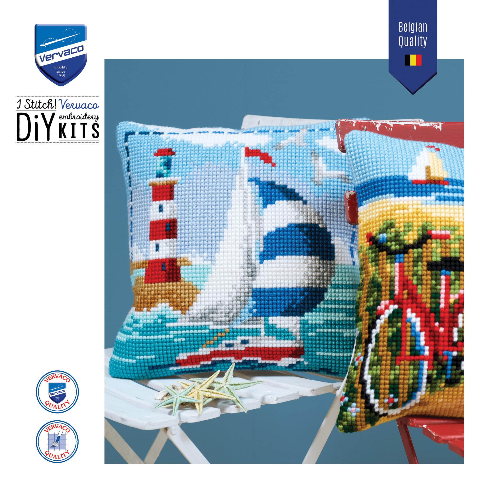 VERVACO Kit Cuscino Punto Croce Faro Set Ricamo Principianti Cuscini Gobelin Decorativi ca. 40 x 40 cm Accessori per Lavoretti Creativi DIY Casa Decor Hobby Adulti Cross Stitch