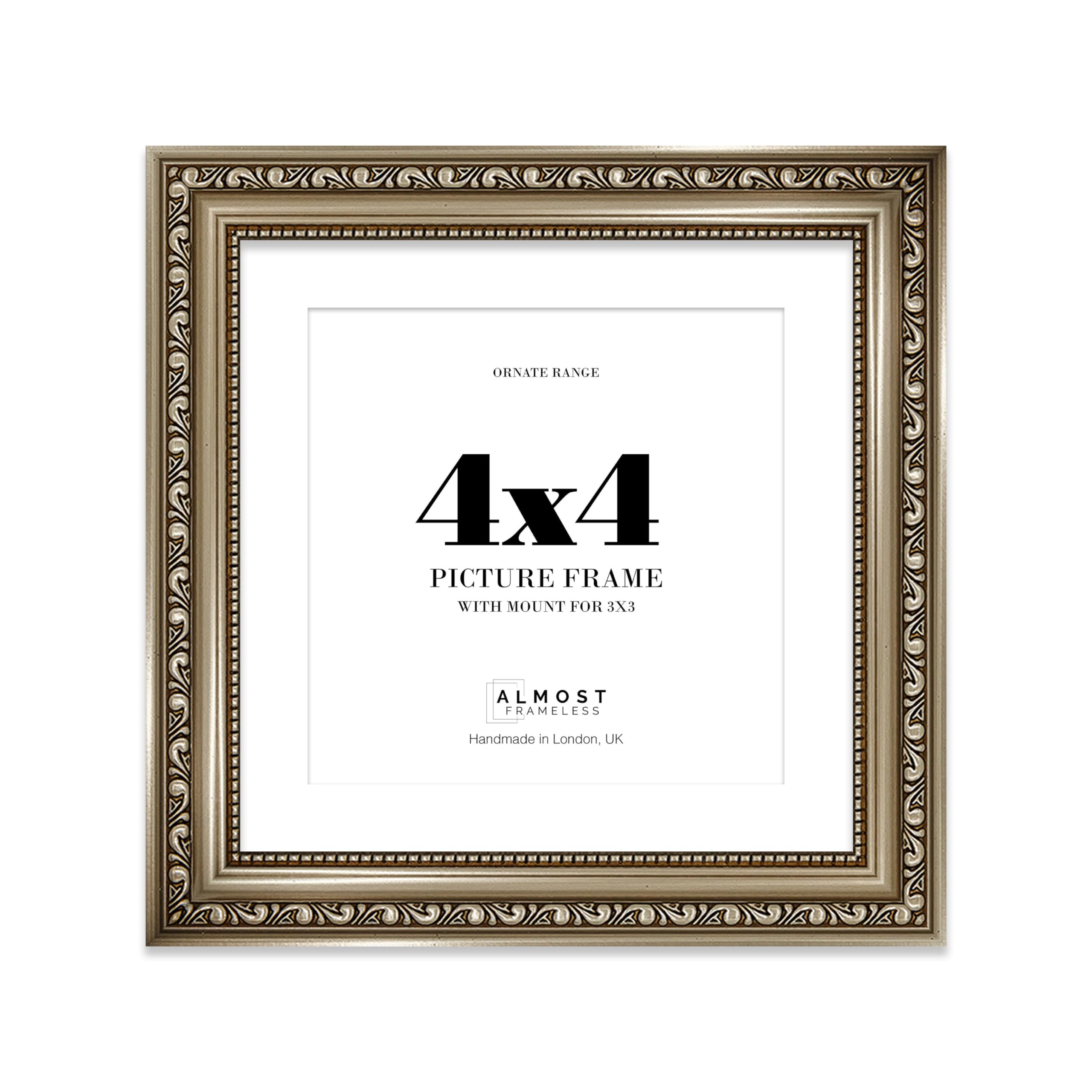 4x4 Gunmetal Ornate Photo Frame With White Mat For 3x3 Picture, Ready to Hang or Stand, 1 Pack — image 1
