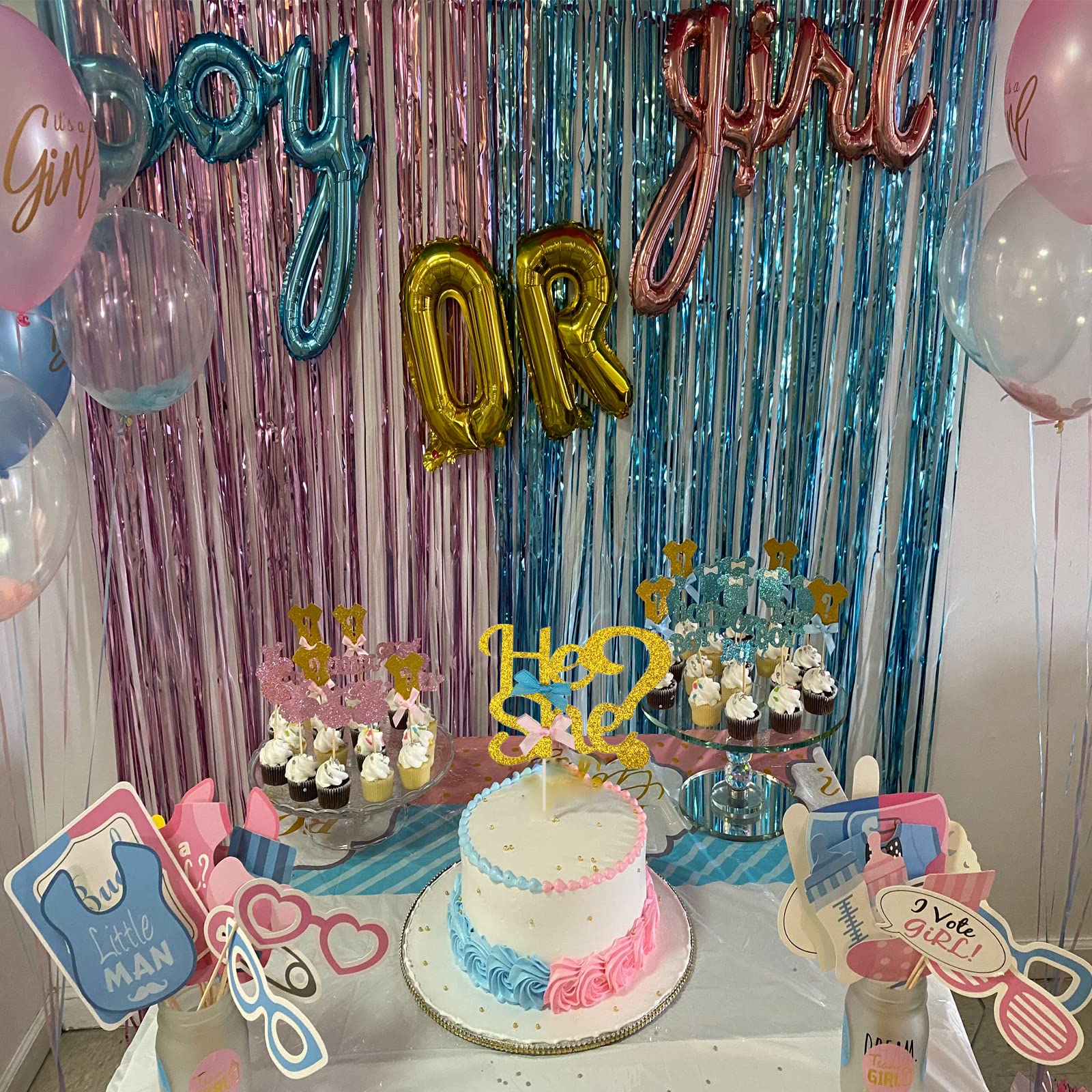 Tortenaufsatz „Baby“ In Rosa & Blau – Glitternd, Goldfarben, Perfekt Für Babyparty, Geschlechts-Enthüllung Oder Willkommensfeier