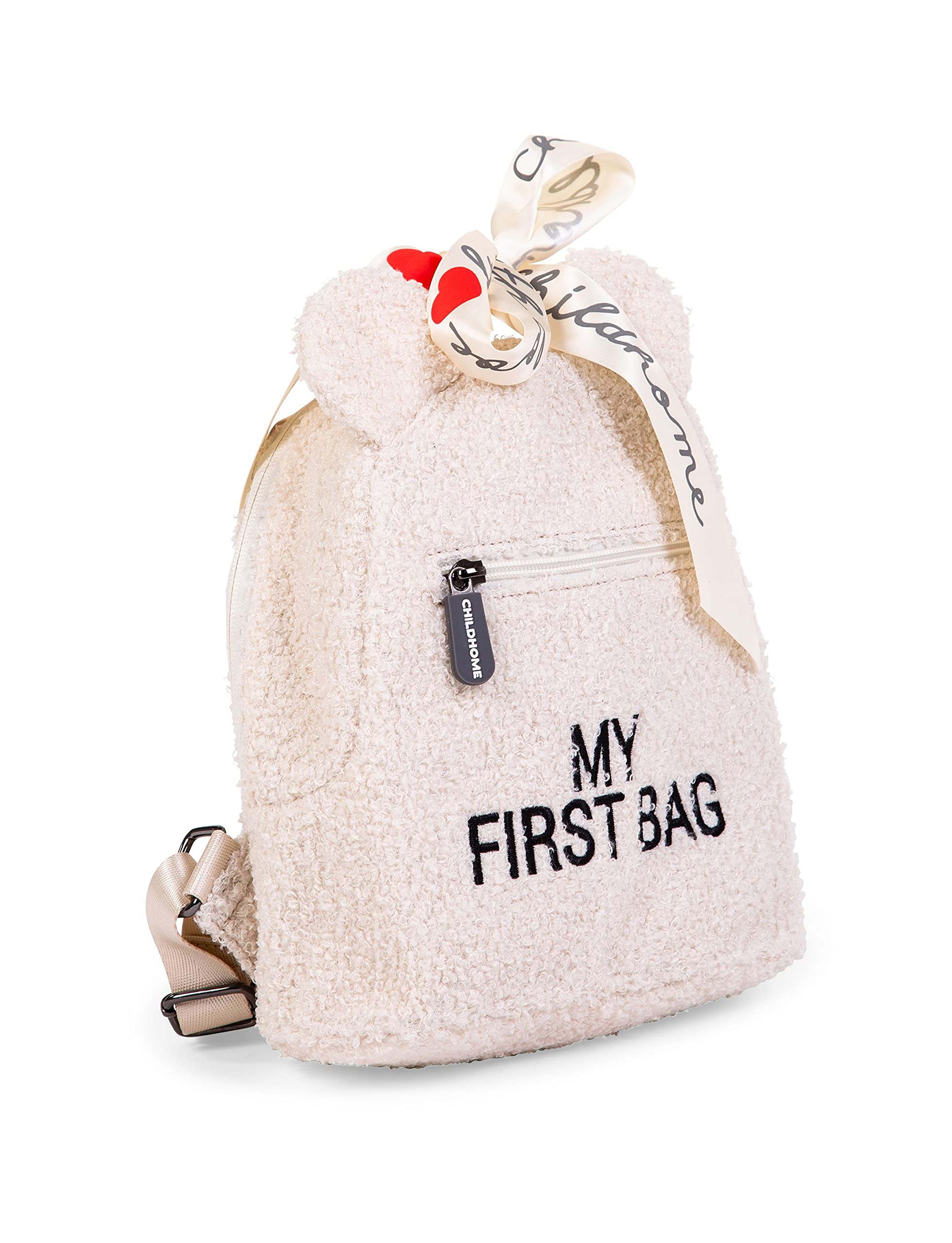 CHILDHOME, Sac À Dos Enfant Bébé, Ecole, Maternelle, Crèche, Deux Compartiments, Contenance Adaptée Lunchbag/Bouteille, Boucle De Sécurité Amovible, Déperlant, My First Bag, teddy écru