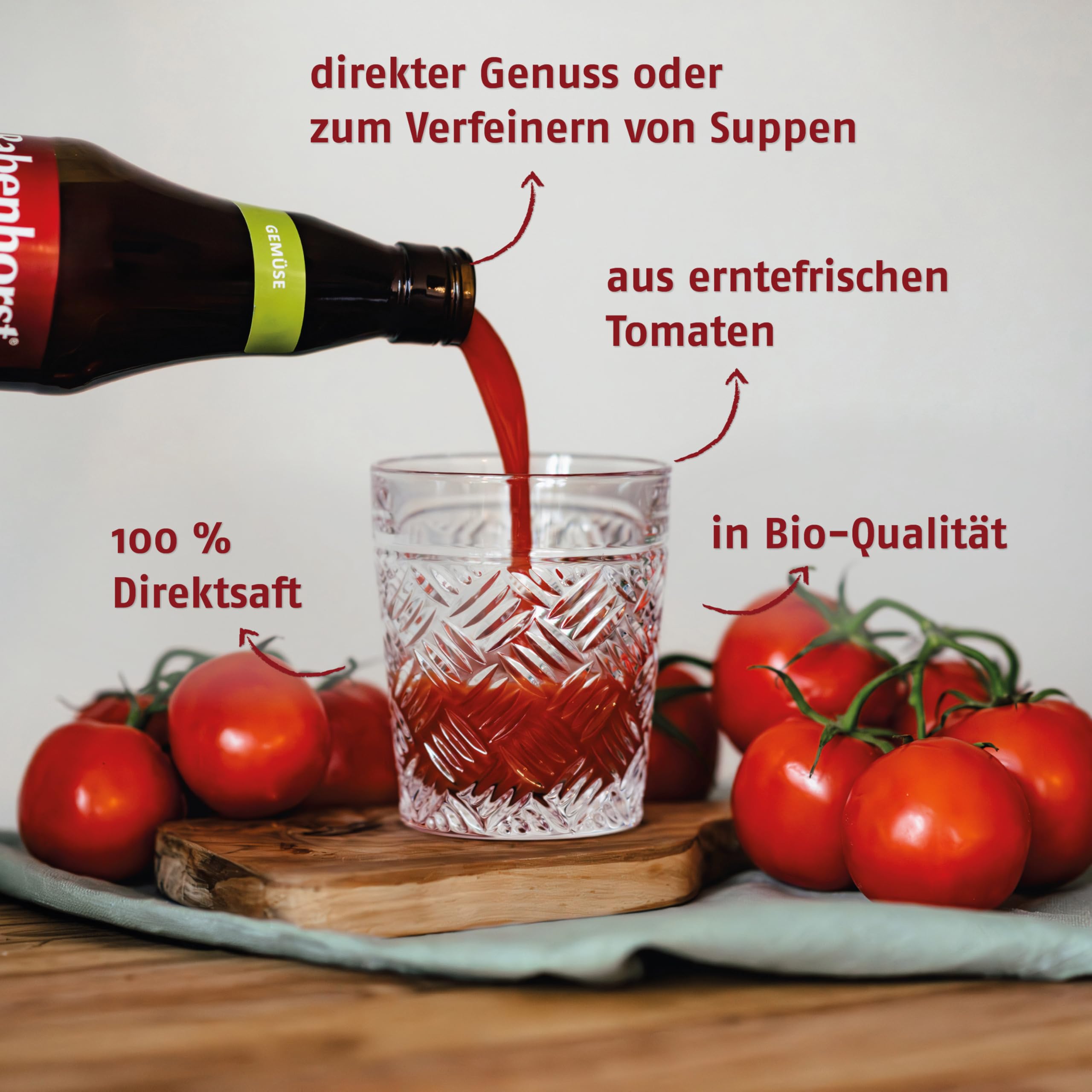 Rabenhorst Freilandtomate BIO, 6er Pack (6 x 700 ml) | Hochwertiger Tomatensaft aus 100 % Direktsaft