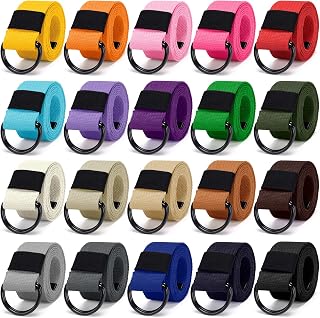 20 Pieces Canvas Belt Web D Ring Belt 1 1/2'' Wide Web Fabric Casual Belt with Black Double D Ring for Men Women, 20 Colors