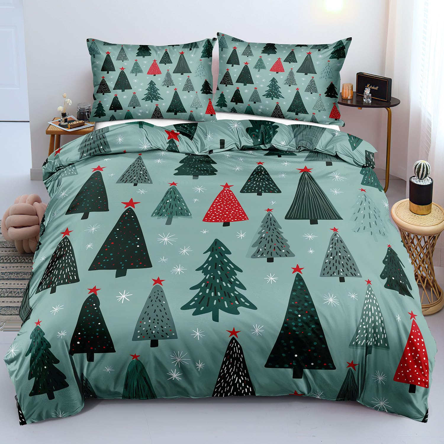 Parure de lit de Noël 240x220 anti-bouloche en microfibre douce avec taies d'oreiller