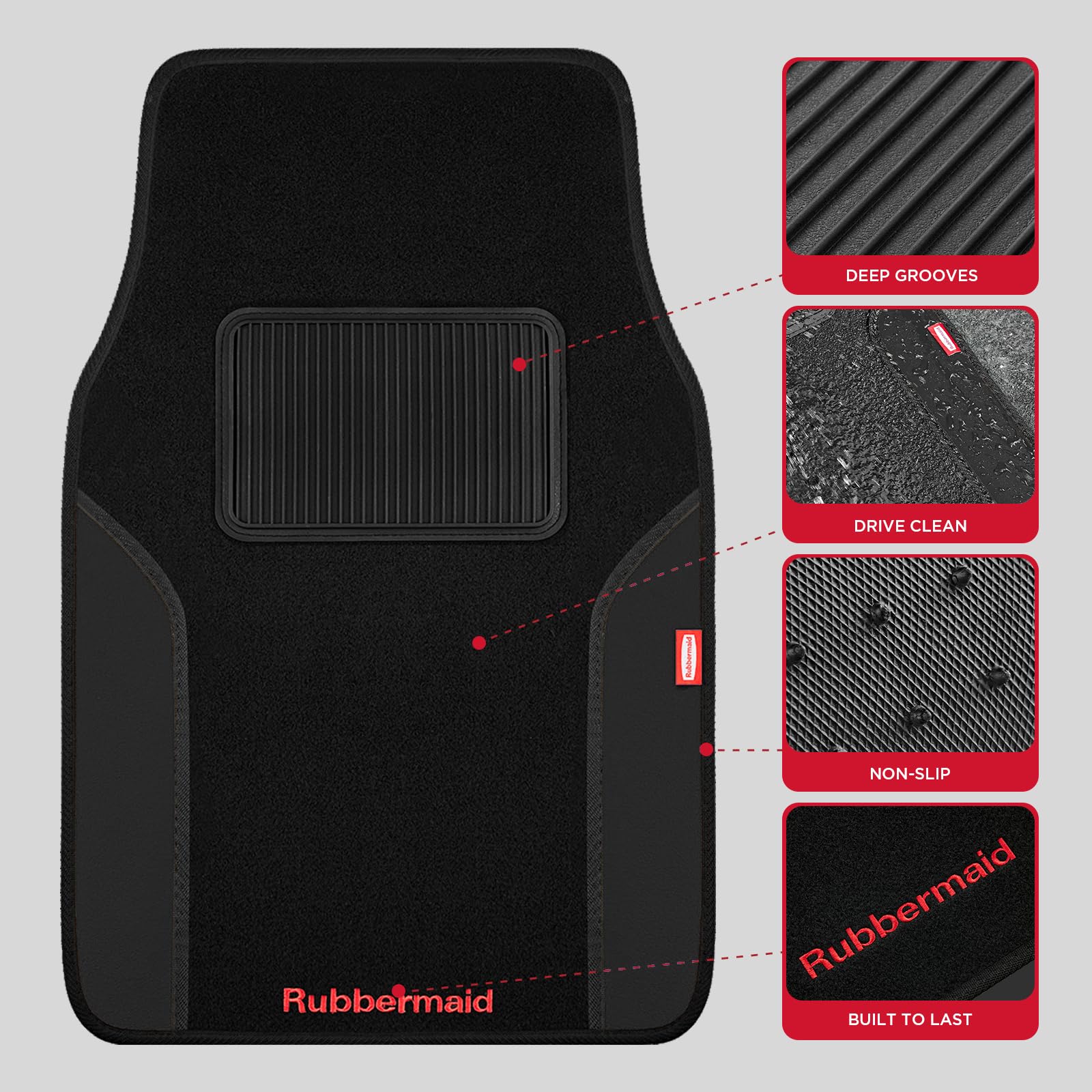 Rubbermaid Car Mats Carpeted Floor Car Mat with Faux Leather Built-in Heel Pad Two-Tone Car Rug Floor Mats — view 3