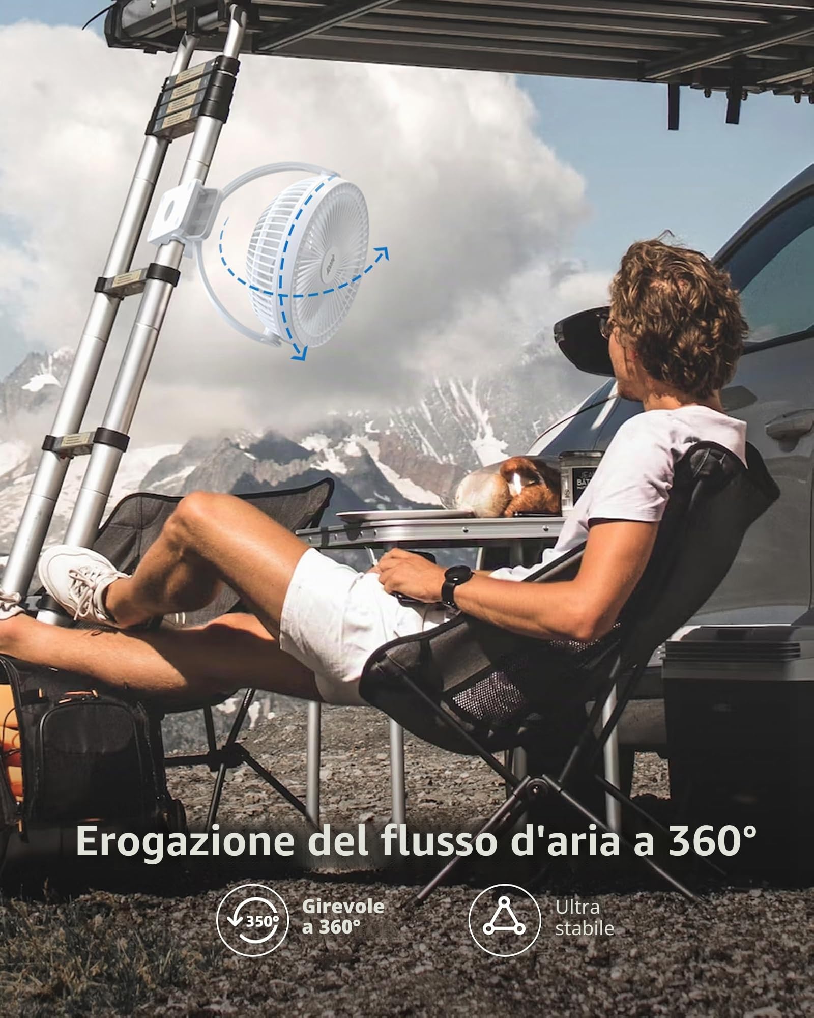 Koonie 20CM Ventilatore a 10000mAh Batteria, Ventilatore USB Portatile, Ventilatore da Tavolo Silenzioso, 4 Velocità & 360° Rotazione, per Casa,Ufficio,Campeggio,Passeggino, All’aperto (Bianco)