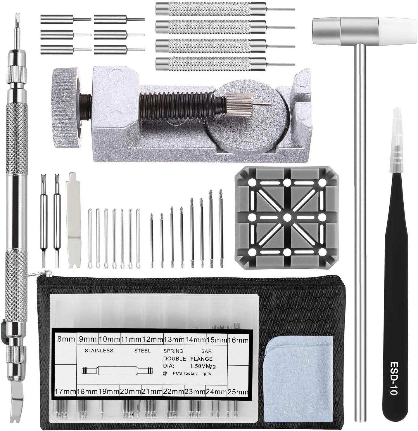 Watch Strap Link Removal Repair Tool,Watch Band Bracelet Pin Remover Adjustment Kit,Spring Bar Tool with Extra pins