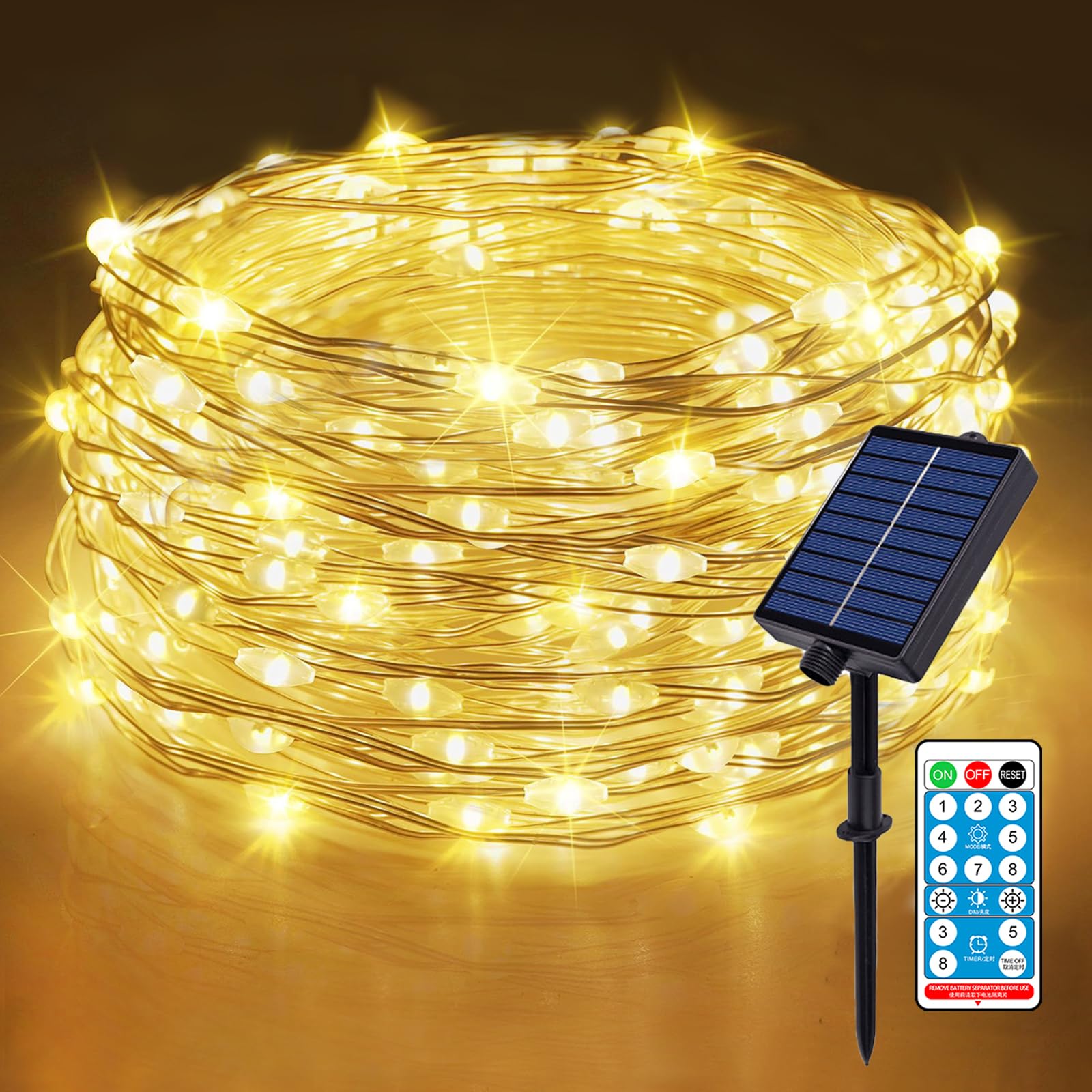 Meision Solar Fairy Lights Outdoor 30 m 300 LEDs, LED Fairy Lights Copper Wire with Timer + Remote Control + 8 Modes + IP65 Weatherproof, Fairy Lights Christmas Tree for Balcony, Party, Warm White