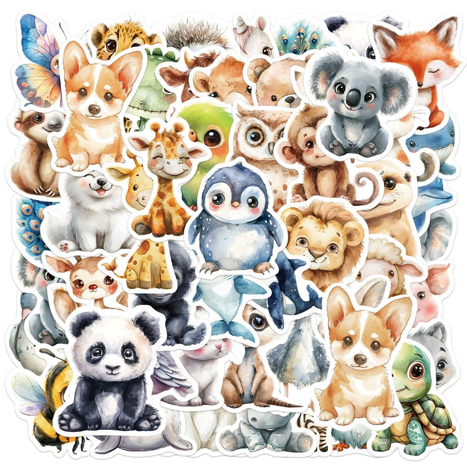 Ubsiuh Multicolor 100 Cartoon Animal Stickers, Waterproof Film Material, Cute Animal Patterns, Casual Decoration, Creative Hand Account Accessories.