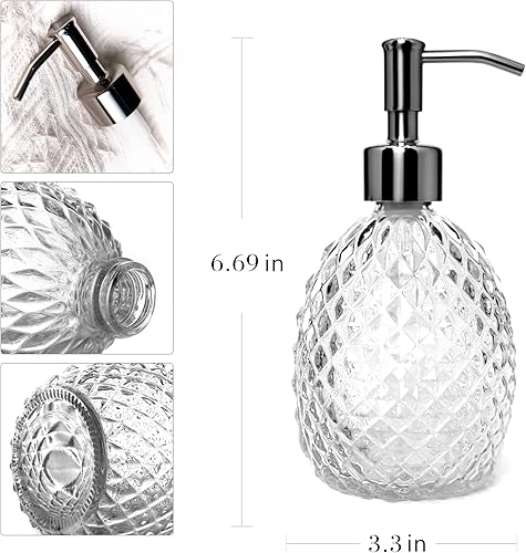 Miniatura 2 de Dispensador de jabón de vidrio con bomba de acero inoxidable, jabón transparente de 12 onzas, dispensador de jabón de manosjabón de lavaderoloción,