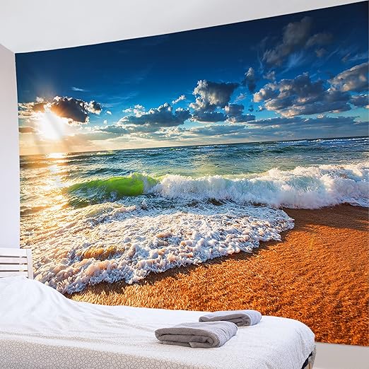 Amazon Co Jp Lb 自然風景タペストリー ビーチと綺麗な空 おしゃれ 壁掛け インテリア ホーム装飾 モダン壁飾り 模様替え 部屋 窓カーテン 新居祝い 個性ギフト 大判 布製0ｘ150cm ホーム キッチン