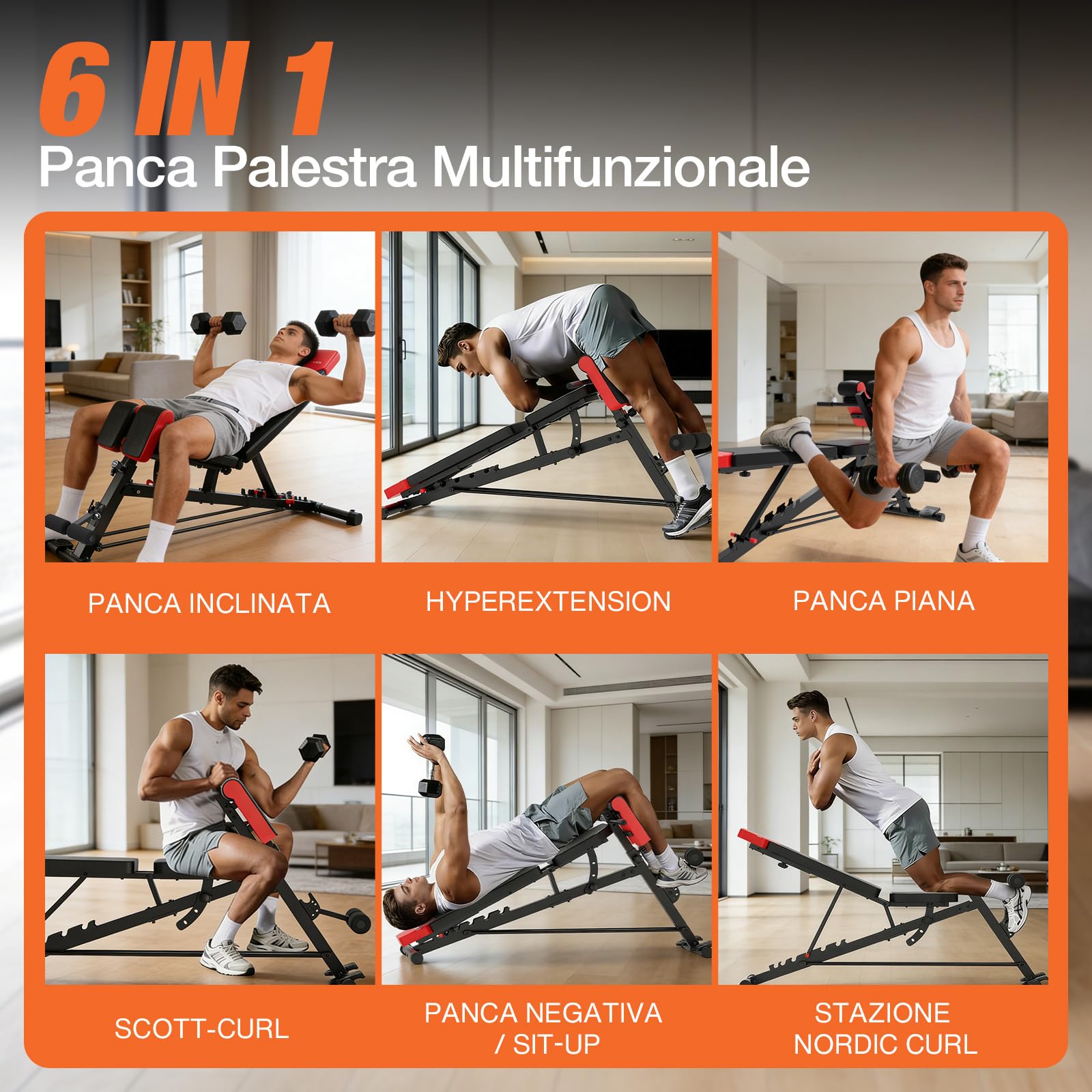 DH FitLife 2026 Panca Palestra Regolabile 6-in-1 con Hyperextension per Schiena e Addominali fino a 350 kg | Panca Multifunzionale per Home Gym | Panca Inclinata per Bench Press e Allenamento Completo