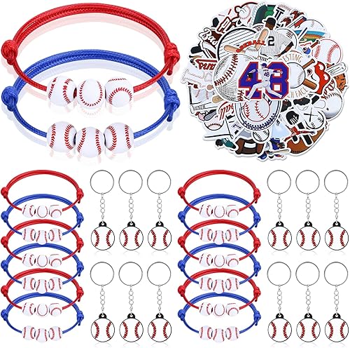 74 paquetes, 12 llaveros de béisbol + 12 llaveros de béisbol + 50 calcomanías temáticas de béisbol