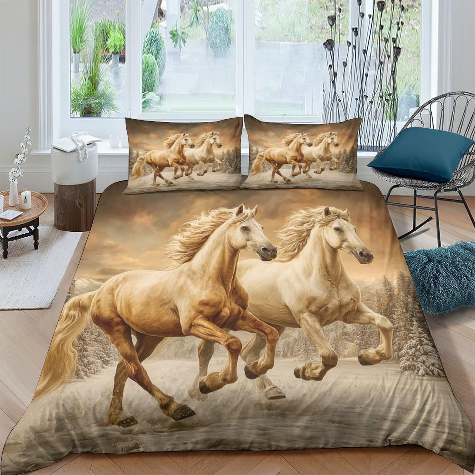 Ctjqhvkz Style-9 3D Printed Wild Horse Fitted Sheet Microfiber Soft Breathable Galloping Stallion Mattress Cover For Bedroom Decor Single（135X200cm）