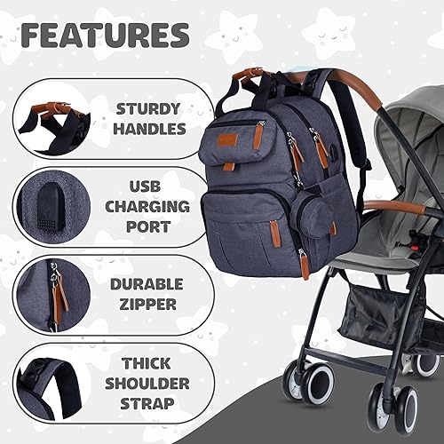 Miniatura 2 de Mochila de pañales para bebé, Gris oscuro, Grande, Moderno