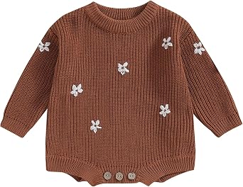 SAYOO Baby Sweater Romper Toddler Girl Oversize Embroidery Knit Pullover Sweater Warm Sweatshirt Romper Fall Winter Clothes