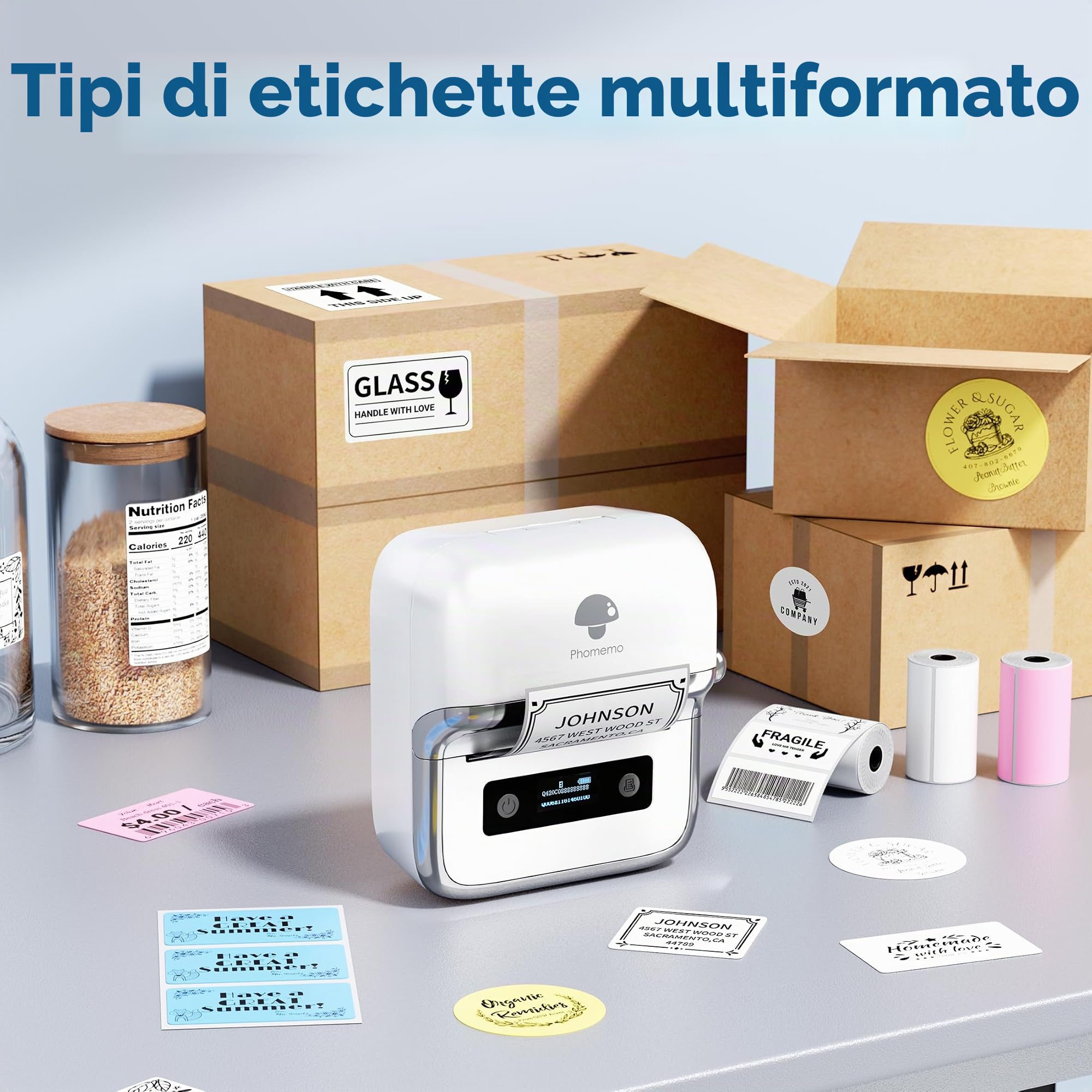 Phomemo M250 Stampante per Etichette - 3 Inch Stampante Termica Portatile, Supporto per Etichettatrice Bluetooth da 20-75 mm, Mini Stampante Etichette Adesive per Piccole Imprese, Casa e Ufficio