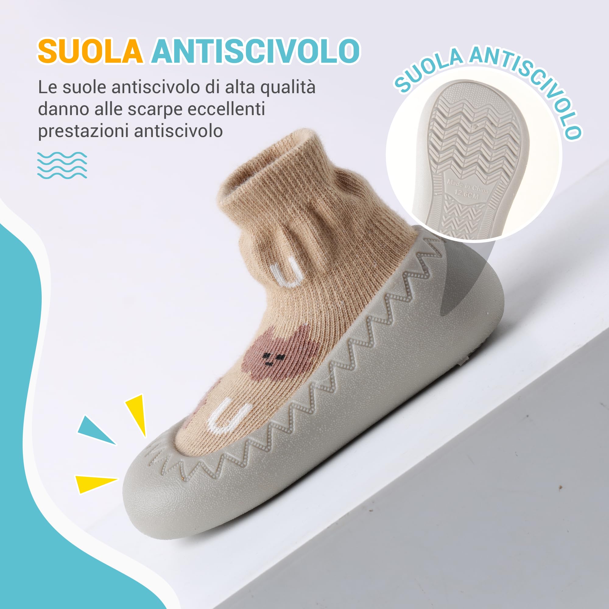XQ&XG Calzini Scarpe Antiscivolo per Bambini, Scarpe Primi Passi Neonato, Suola Morbida Antiscivolo, Scarpe Traspiranti per Bambino Unisex Calzino Pantofole