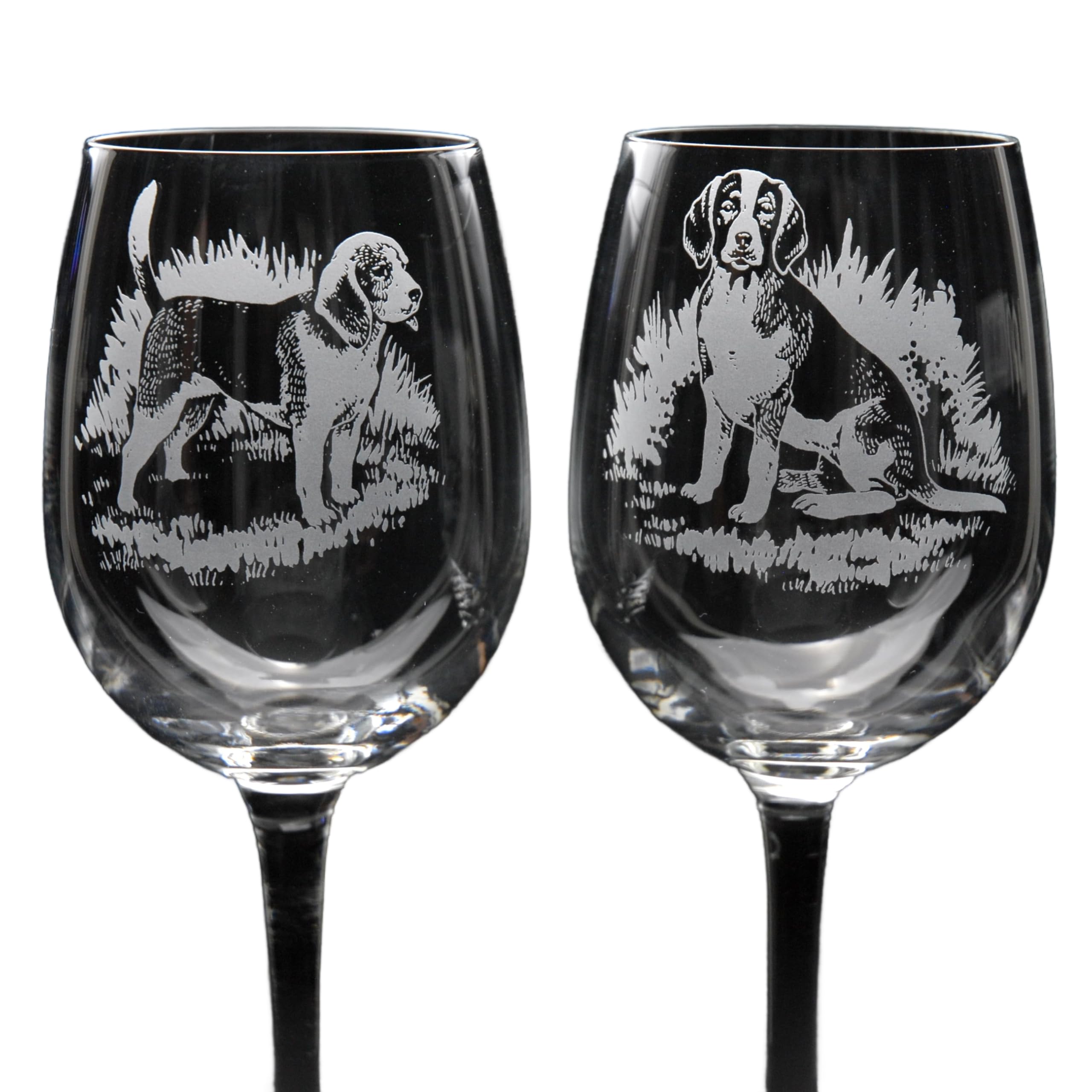 GLYPTIC Glass Art Beagle Dog Placement Hand Etched/Engraved Crystal Wine Glass