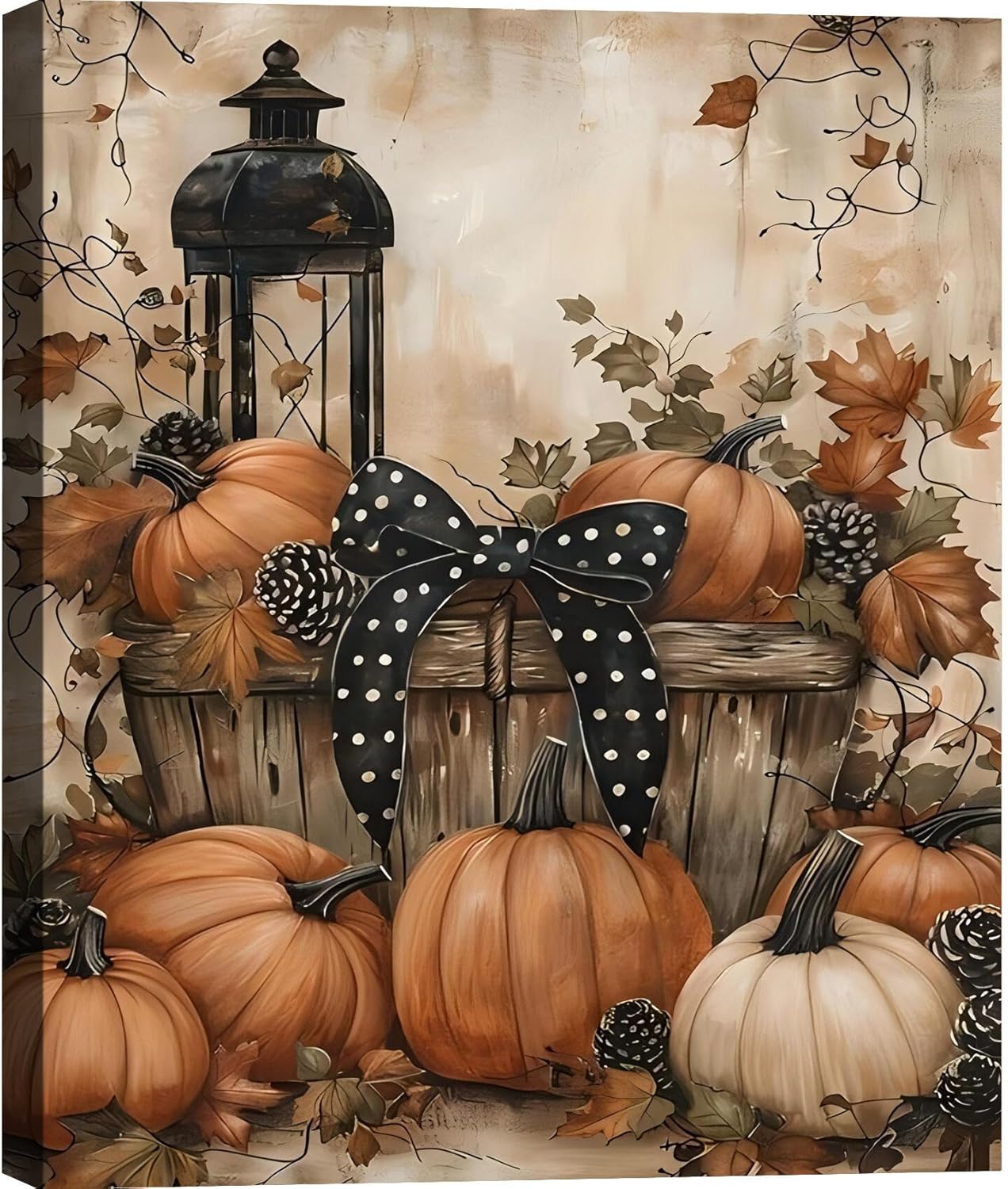 Framed Vintage Halloween Pumpkin Wall Art 20x30in, Harvest Pumpkins Pictures Fall Wall Decor for Living Room, Rustic Autumn Pumpkin Art Prints for Kitchen, Bedroom, Home or Party