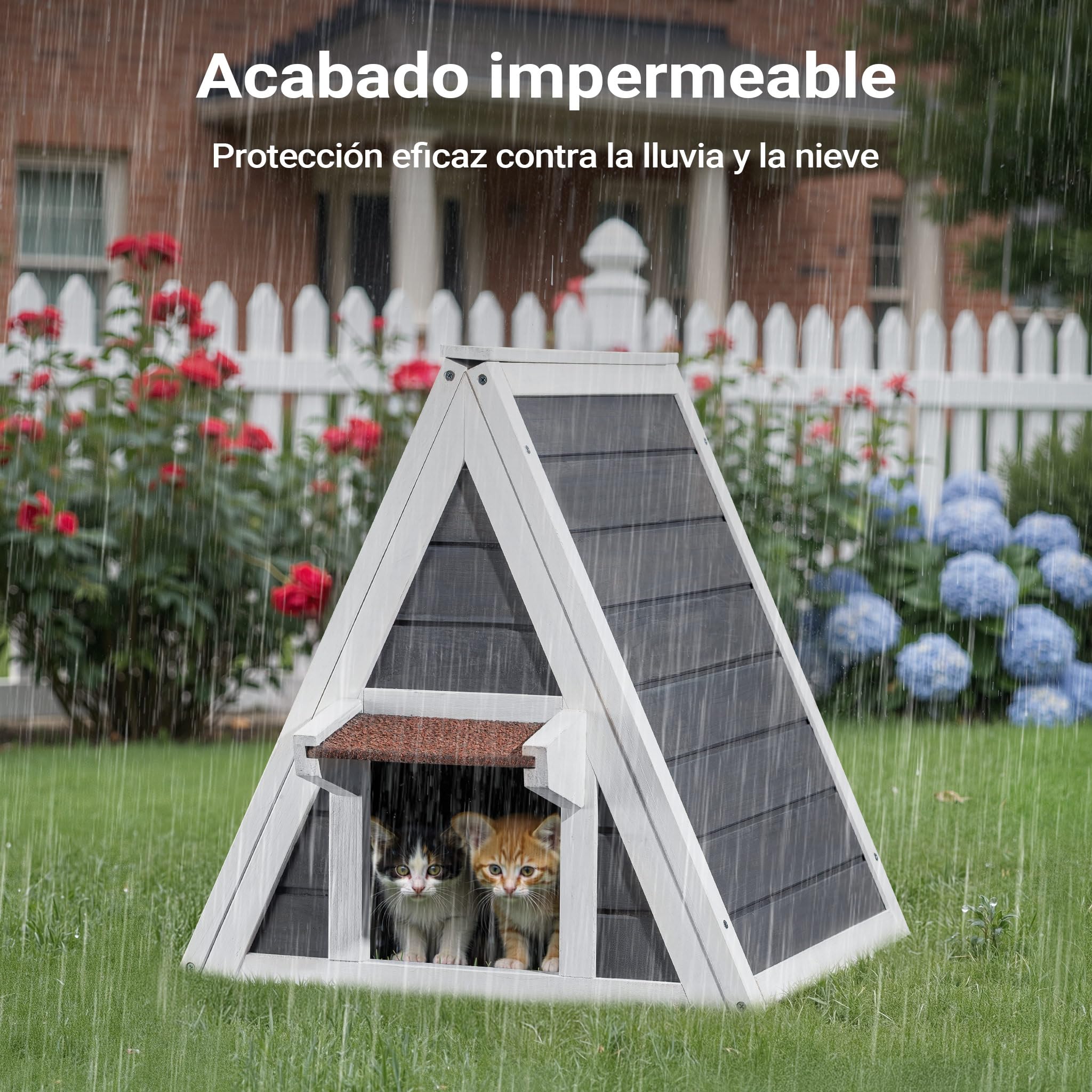 Gatera Casita Gatos 2 entradas Caseta Animales Accesorios Exterior Cabaña Mascotas Jardín Terraza