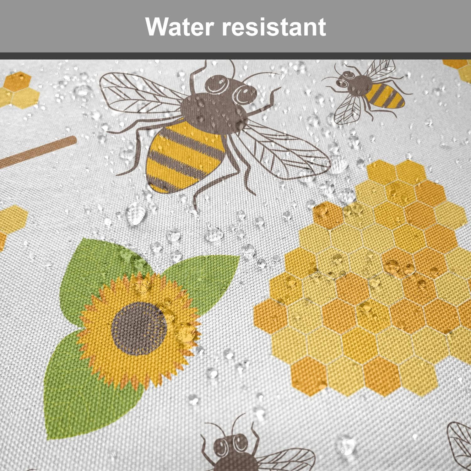 Lunarable Honey Bee Chair Seating Cushion Set of 2, Repeating Pattern with Sunflowers Combs and Insects, Anti-Slip Seat Padding for Kitchen & Patio, 16"x16", Brown Mustard