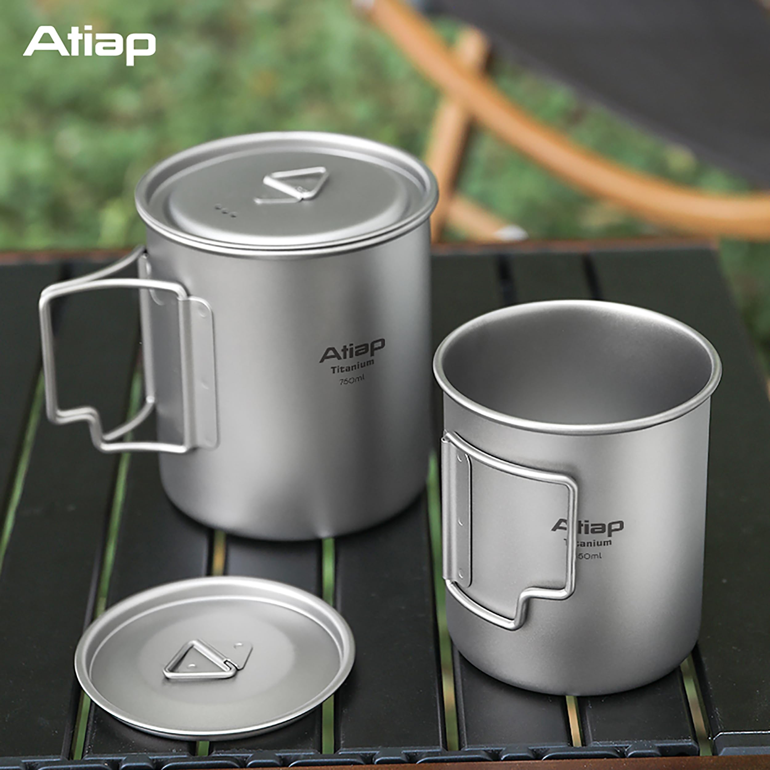 Titan-Topf, 750 ml, für Rucksackreisen, Camping, Kaffeekanne, Camping-Tasse mit Deckel, klappbarer Griff, tragbar, leicht (750 ml & 450 ml Topf)