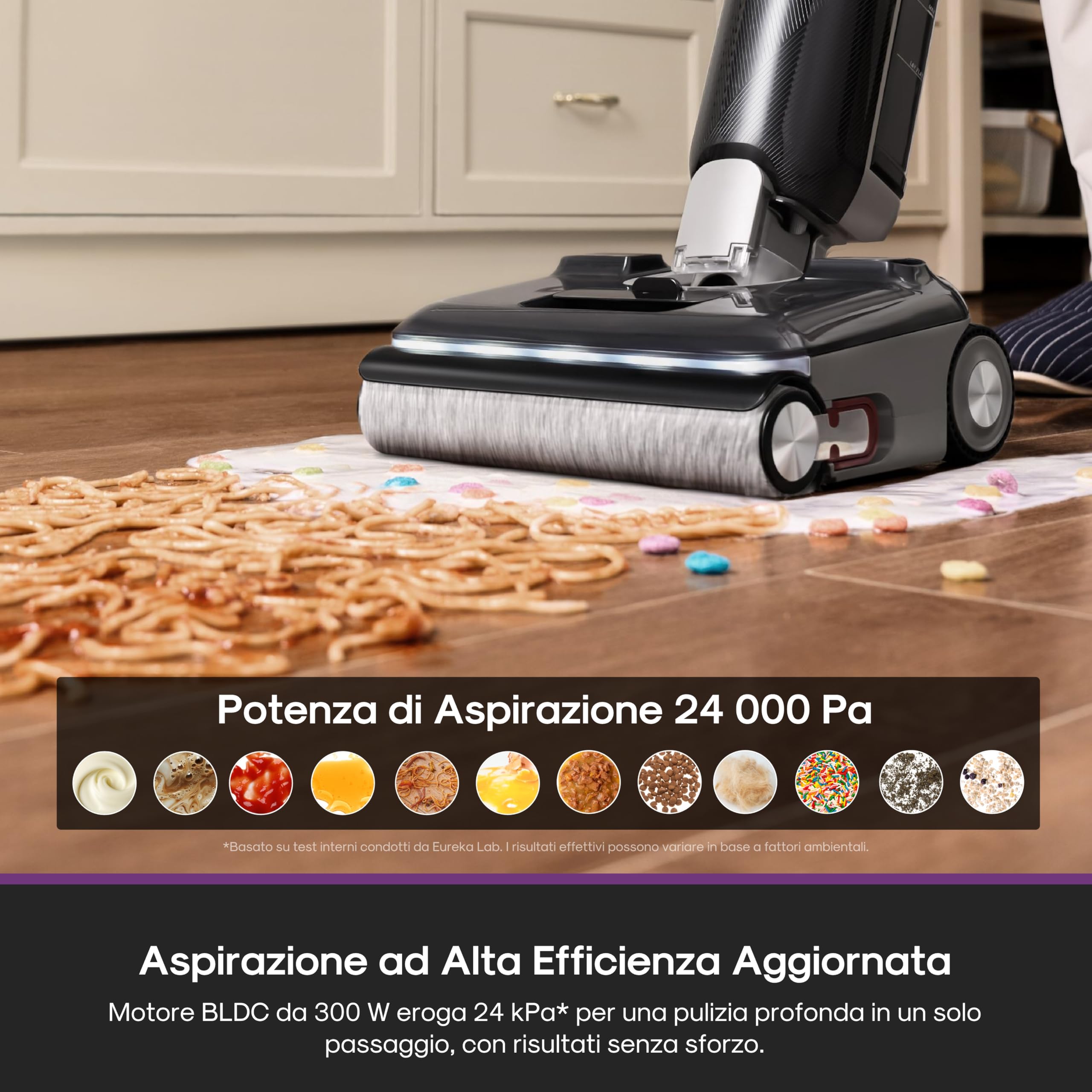Eureka FloorShine 880 Aspirapolvere e Lavapavimenti Senza Filo, 24000Pa, Auto-Pulizia 100°C, Asciugatura 75°C, Autonomia 60min,Inclinazione 180°, Zero Bordi, Anti-Groviglio 3.0