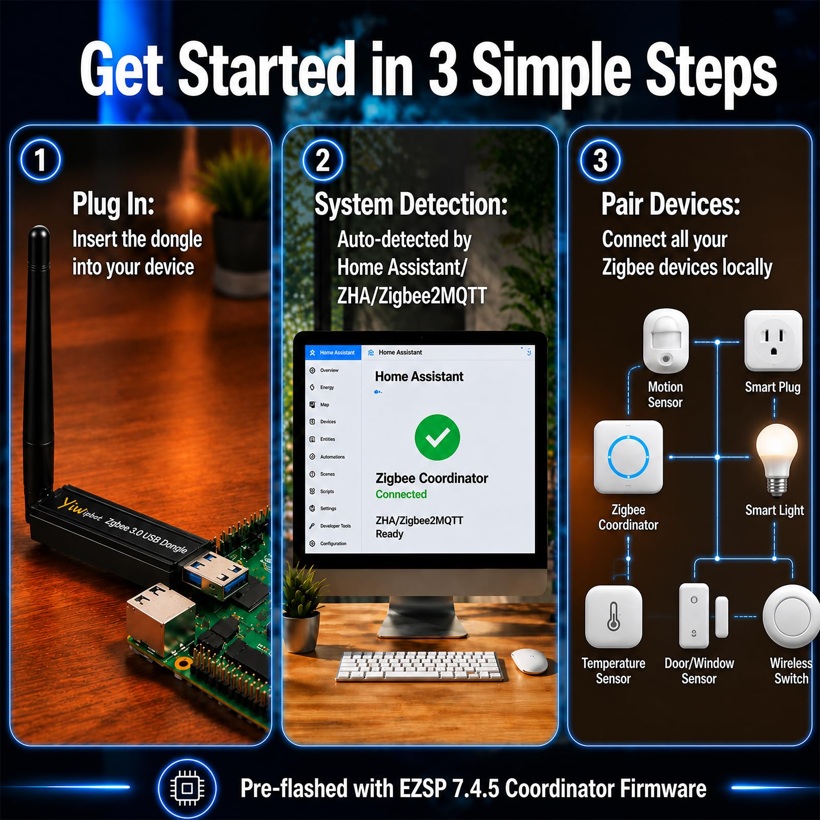 Zigbee 3.0 USB Dongle EFR32MG21, antenna 3dBi universale Zigbee Gateway Coordinatore per Home Assistant & Zigbee2MQTT