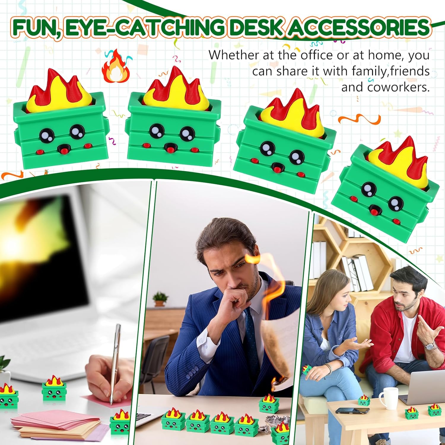 Shappy 6 Pcs Dumpster Clicker Fidget Dumpster Stress Relief Figurines Anxiety Relief Gift Asmr 3D Printing Keyboard Clicker Fidget Stress Toys for Adult Office Coworker Appreciation Gifts(Green)