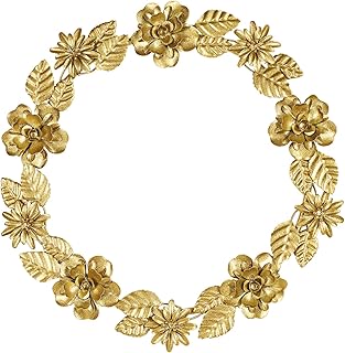 Gold Metal Wreath Wall Decor, 16.5'' Artificial Wreaths for Front Door, ...