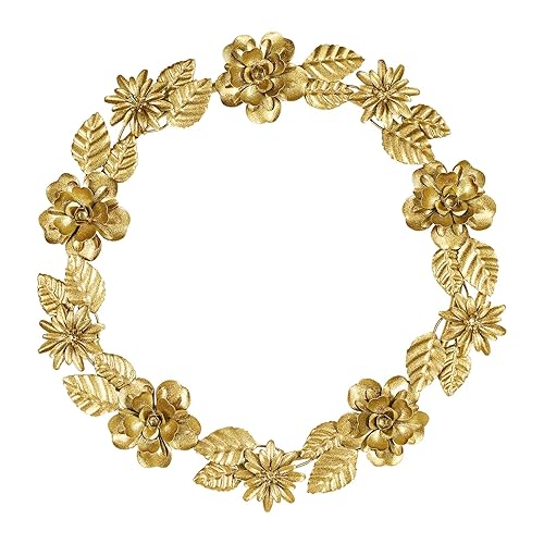 Gold Metal Wreath Wall Decor, 16.5'' Artificial Wreaths for Front