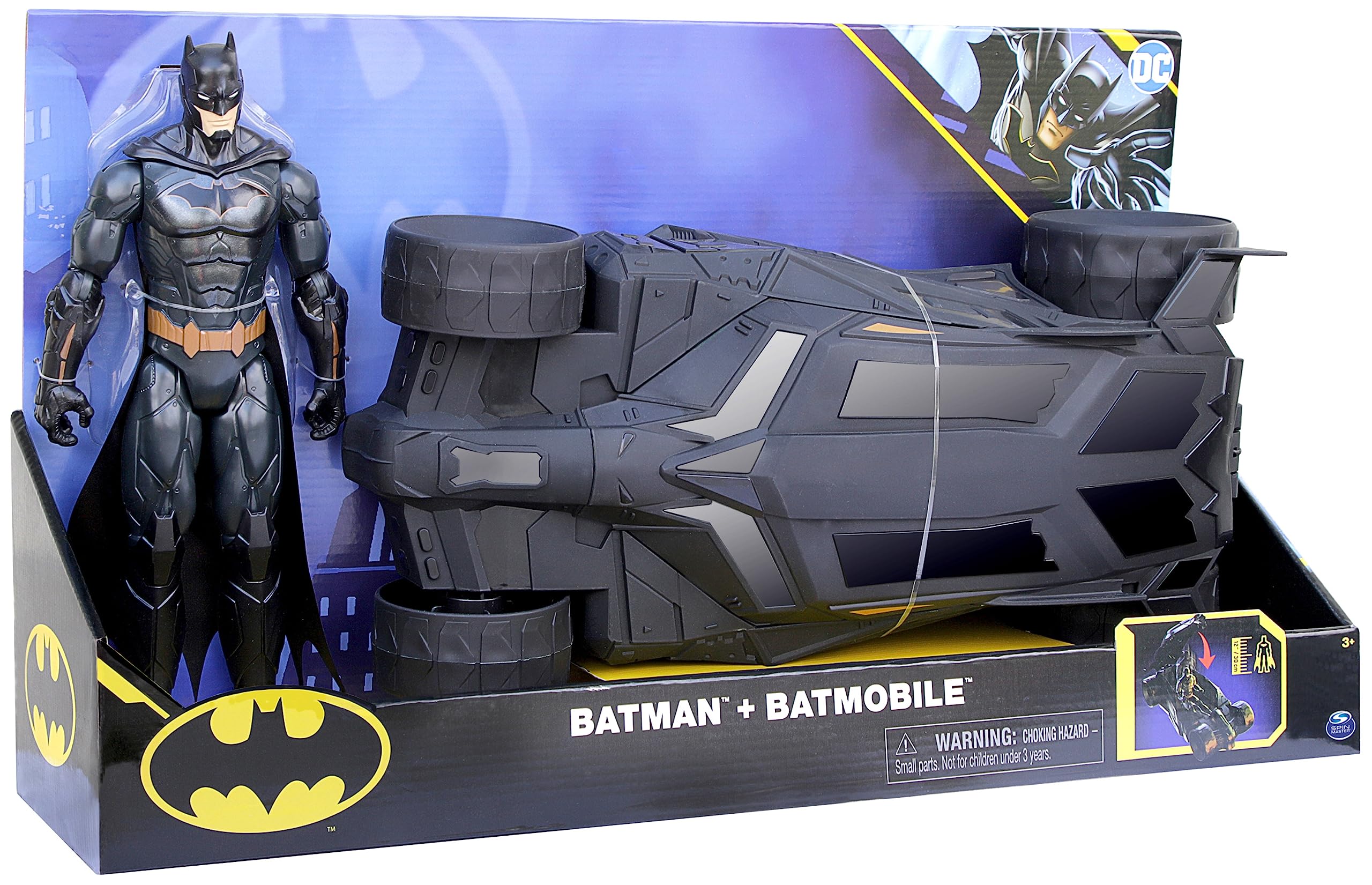 DC Comics - Pack Figura Batman Y BATMÓVIL - Figura de Acción de 30 cm y Coche Batman - Superheroes Juguetes - 6064628 - Juguetes Niños 3 Años +