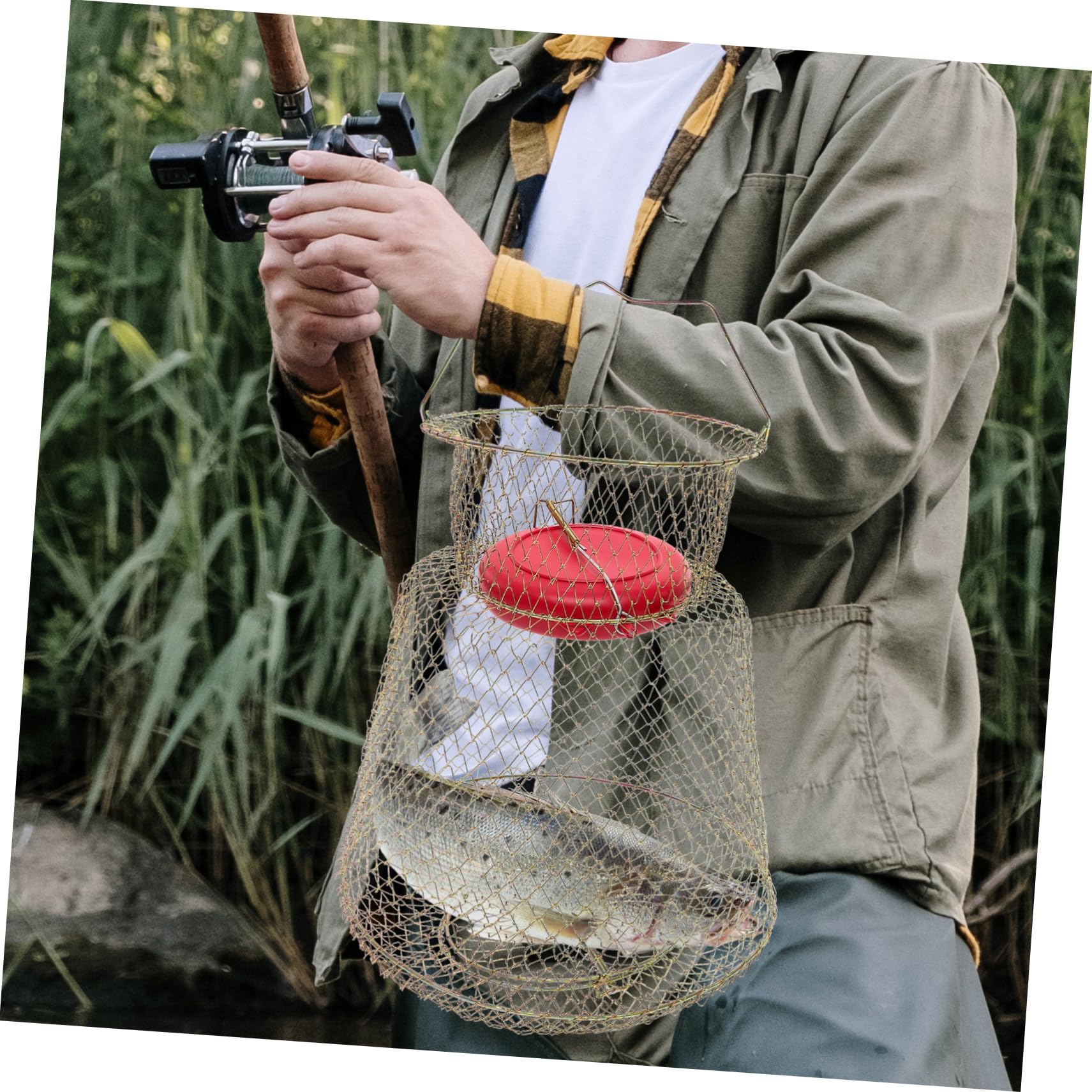SUPVOX Gabbia da con Pesca Galleggiante Rete Ferro Ciotola in Facile e Usare Resistente, per Proteggere Pesci Durante