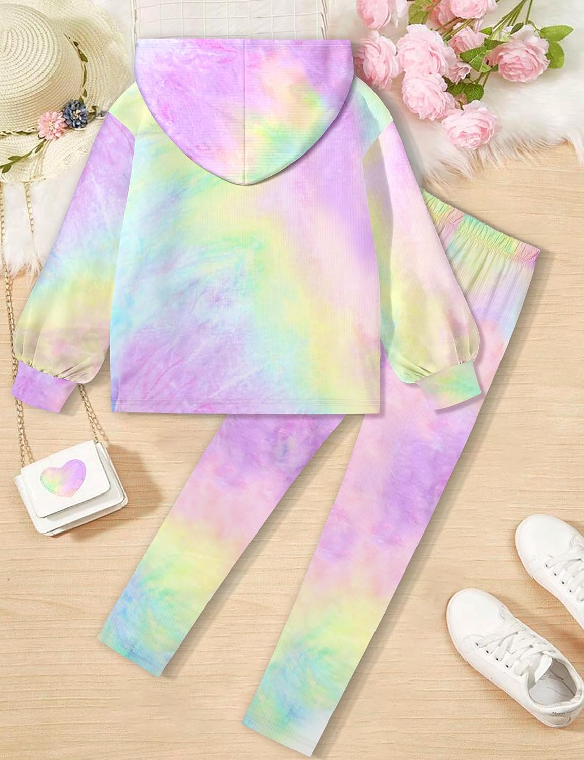 KANGKANG ガールズ 服 ニット パーカー プルオーバー タイダイ レギンス 2ピース ガールズ服セット 秋 スウェットスーツ