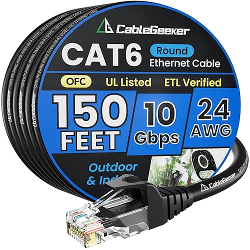 Miniatura 35 de Cable Ethernet Cat 6 de 30 pies, para interiores y exteriores, cable de red plano de Internet de alta velocidad de 10 Gbps, cable de conexión Blanco
